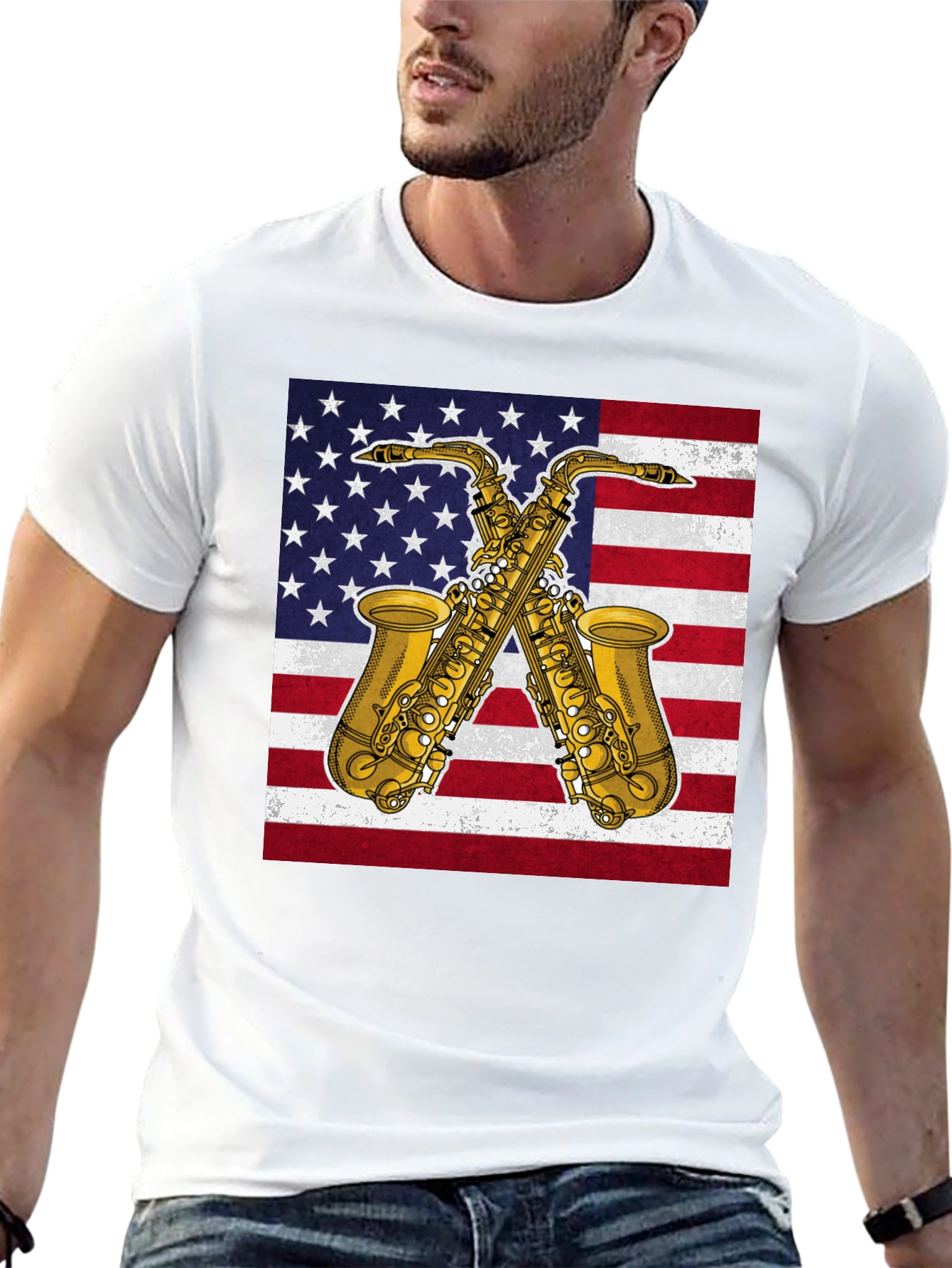 American Flag Saxophone Graphic Tee
