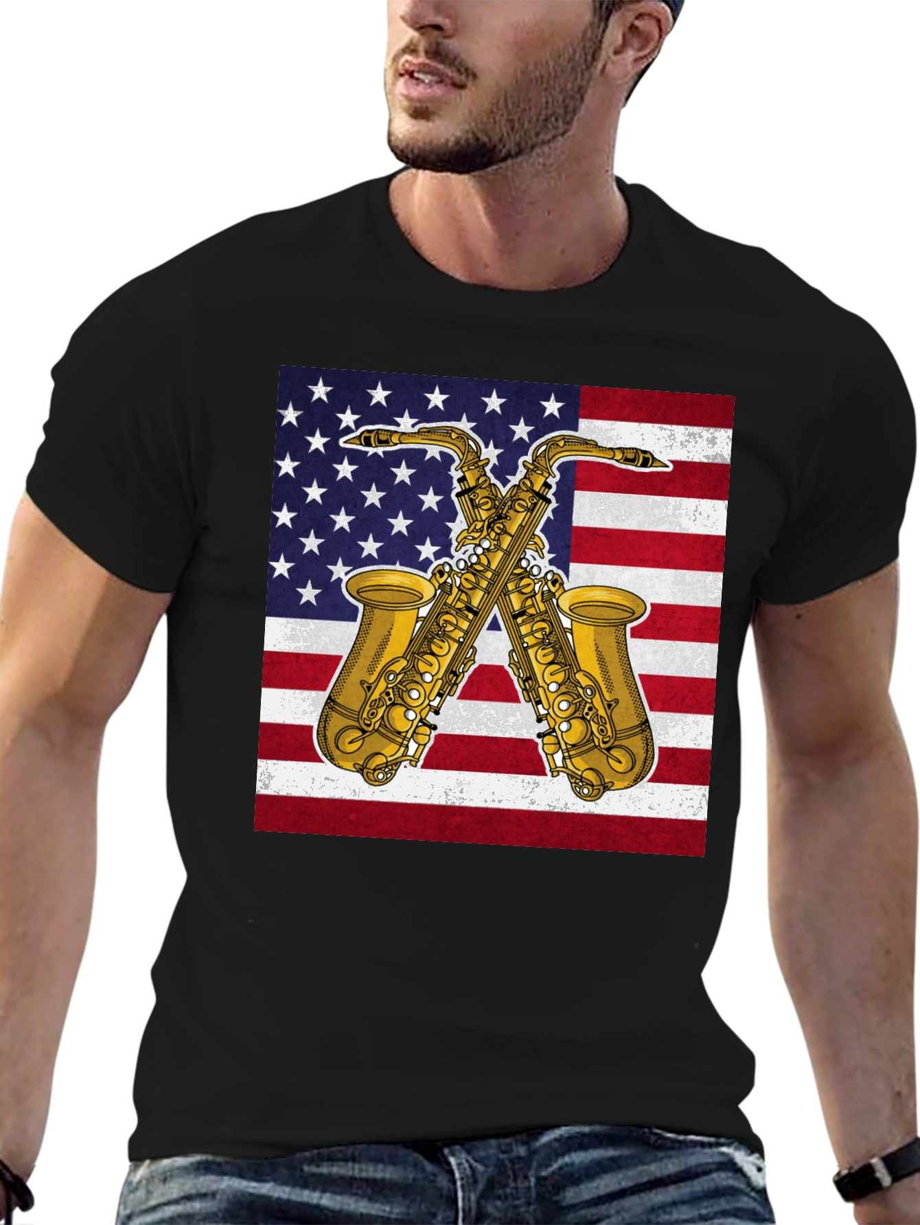 American Flag Saxophone Graphic Tee