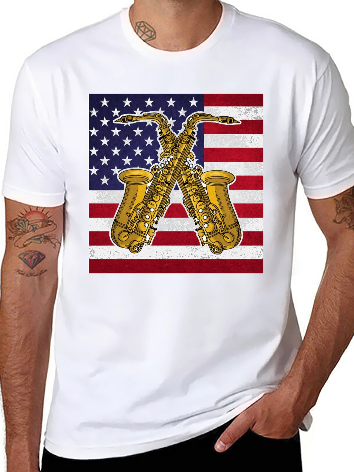 American Flag Saxophone Graphic Tee