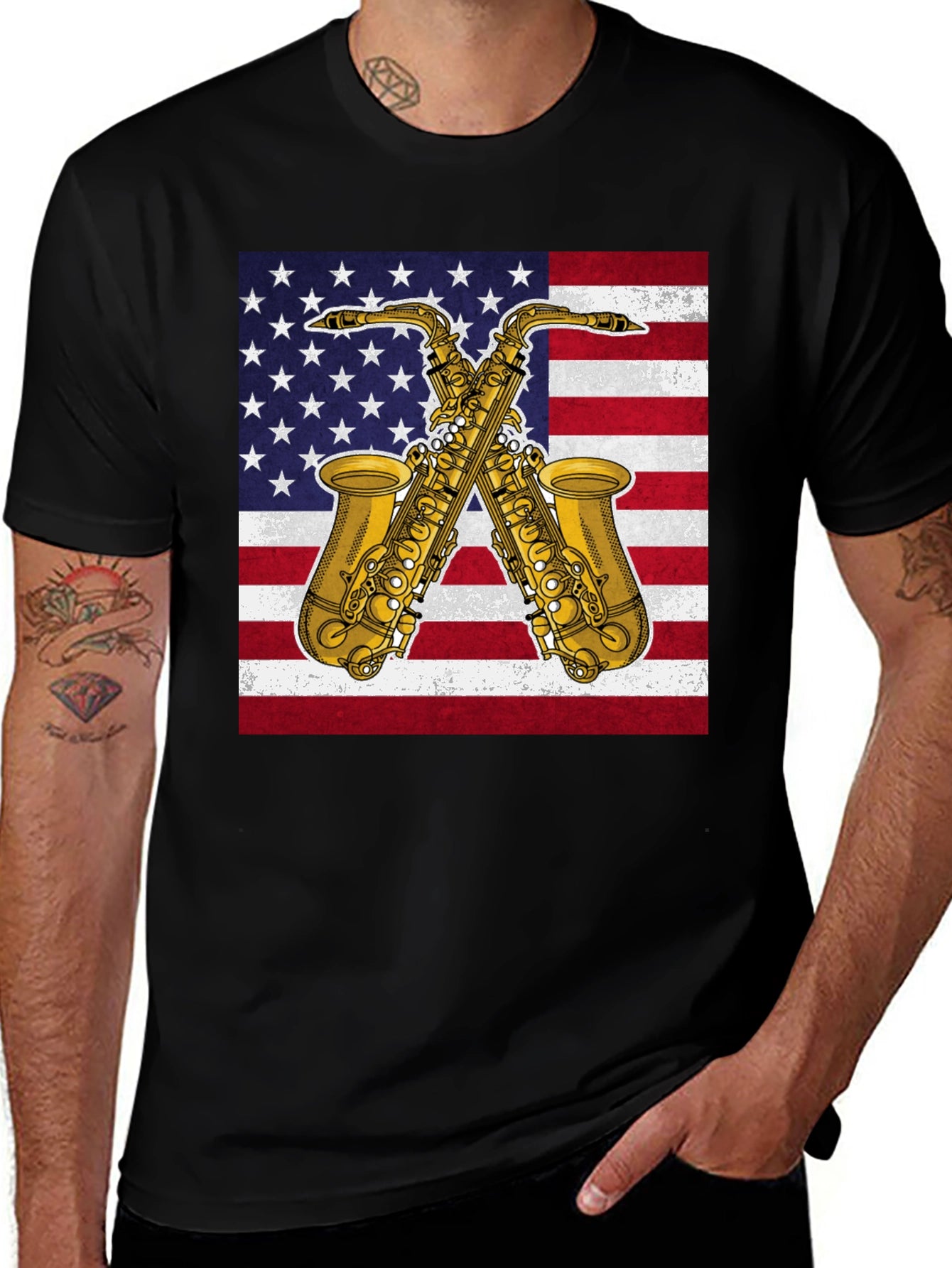 American Flag Saxophone Graphic Tee