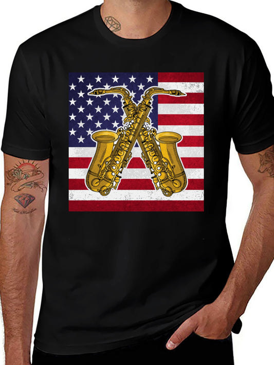 American Flag Saxophone Graphic Tee