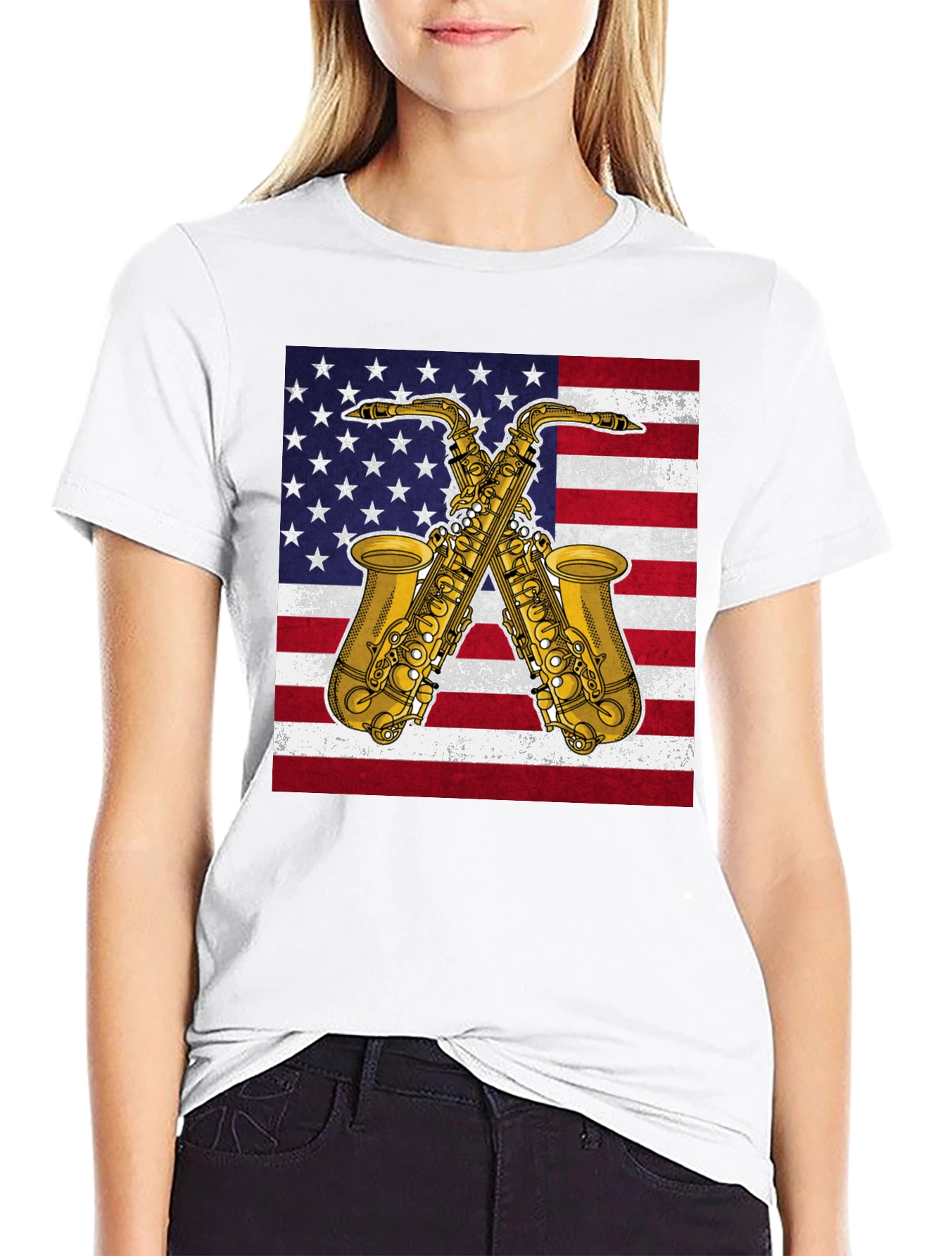 American Flag Saxophone Graphic Tee