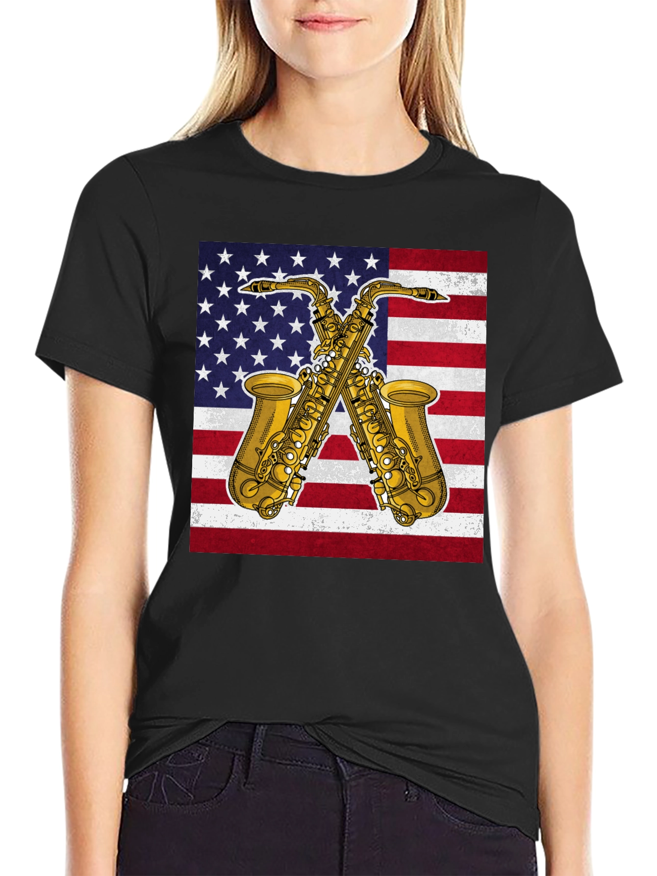 American Flag Saxophone Graphic Tee