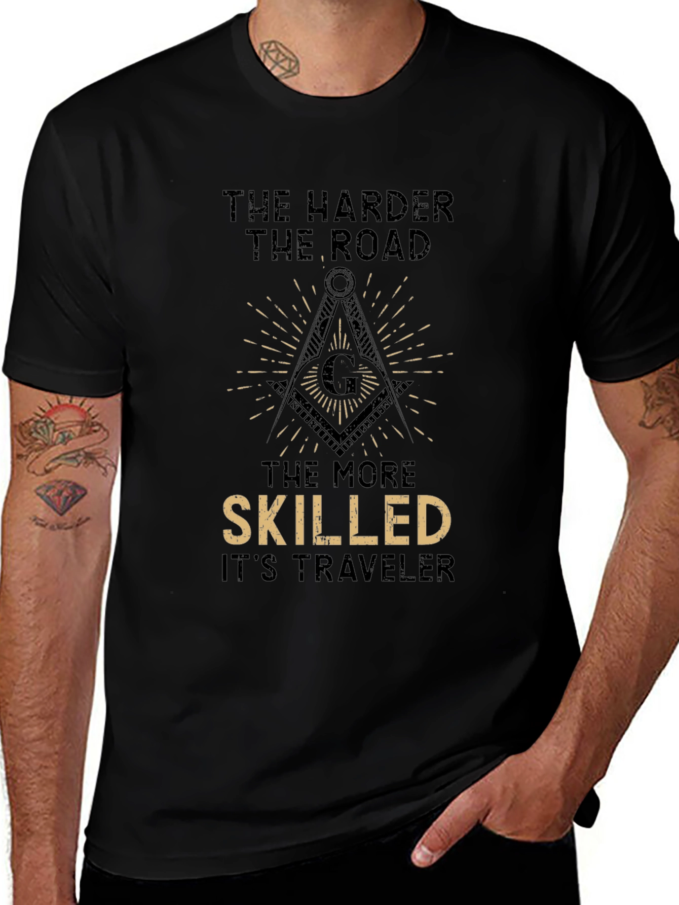 The Harder the Road T-Shirt - Masonic Compass Design