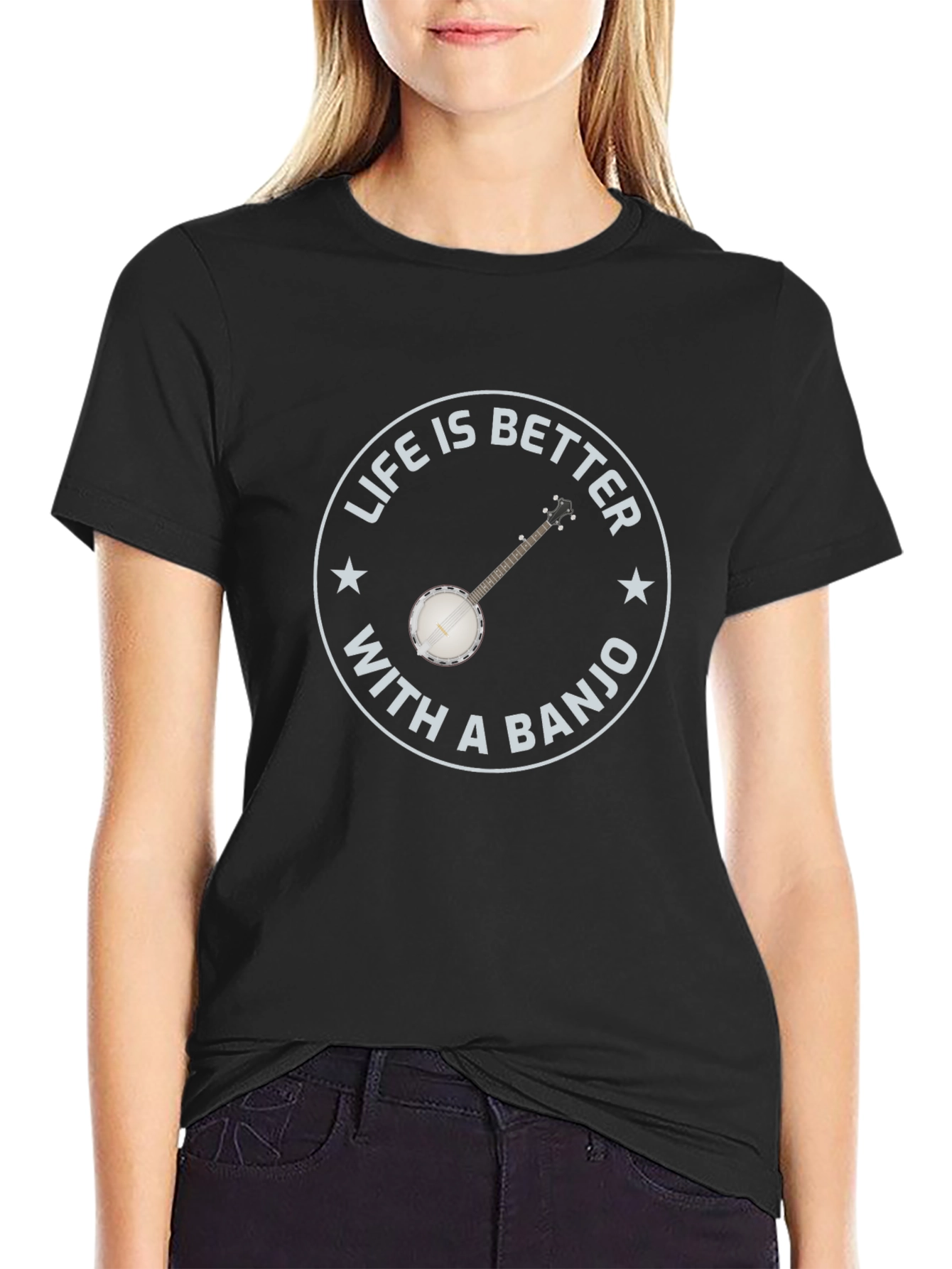Life is Better with a Banjo - Black T-shirt