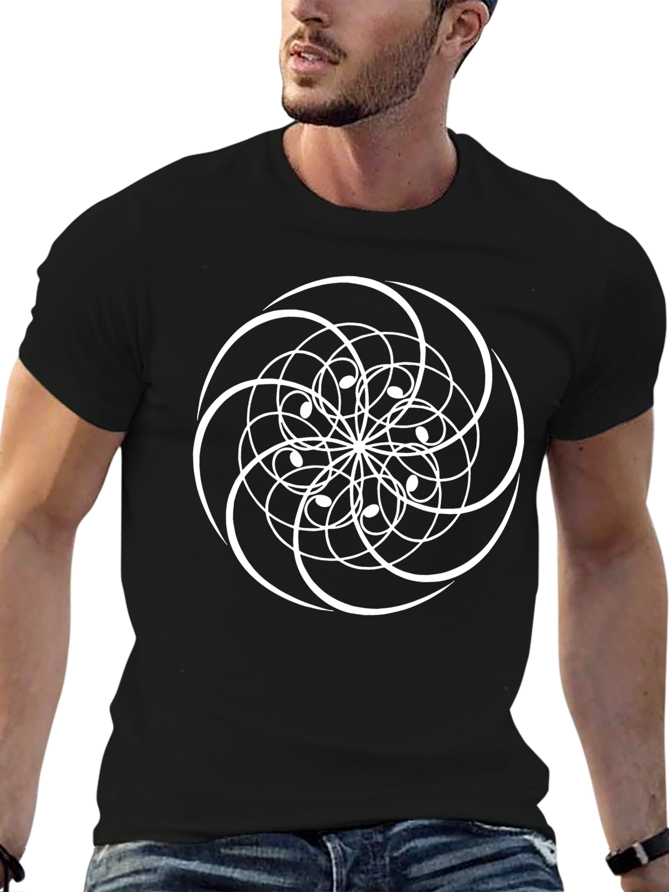 Abstract Geometric Design Black T-Shirt