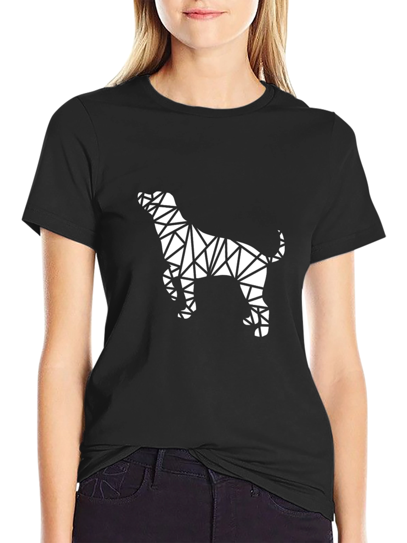 Geometric Dog Graphic Tee - Modern Black T-Shirt