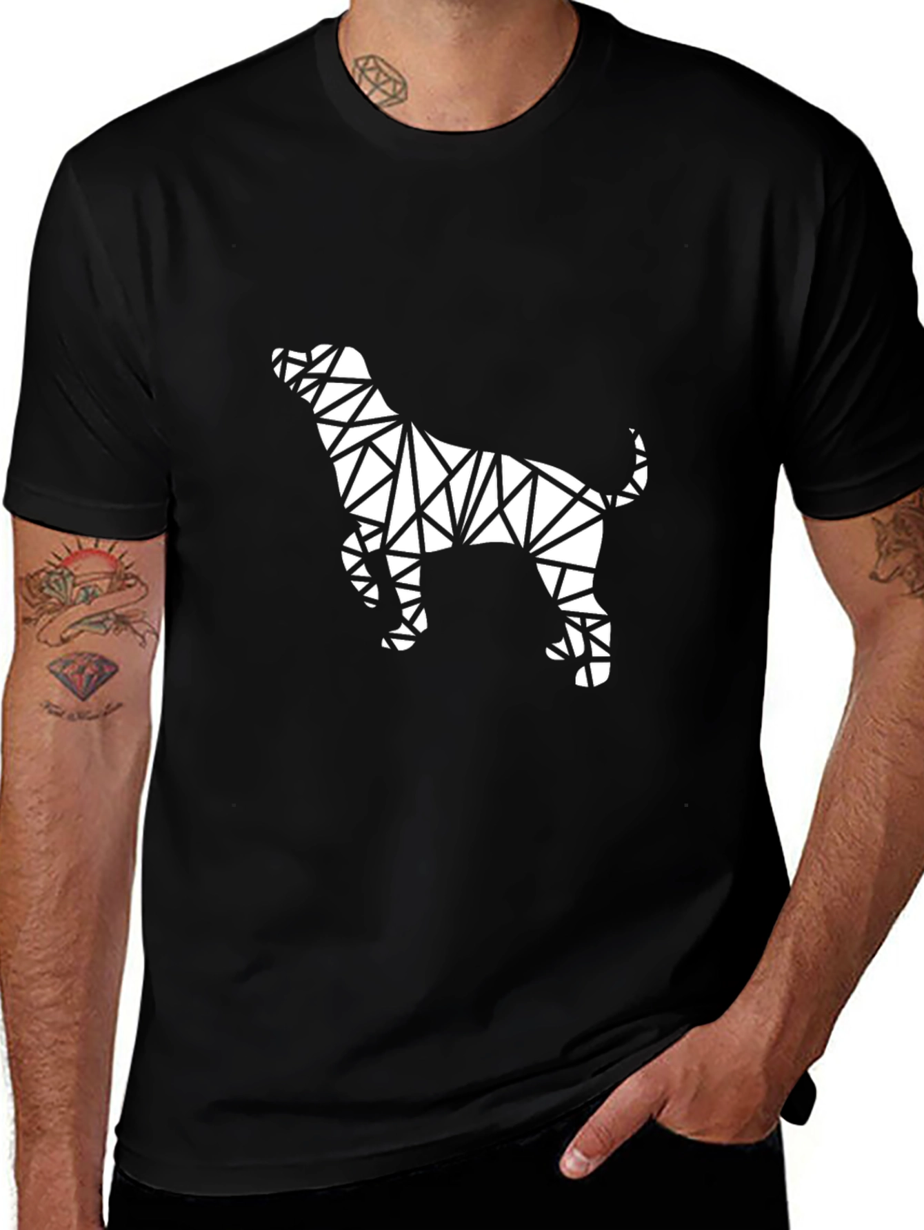 Geometric Dog Graphic Tee - Modern Black T-Shirt