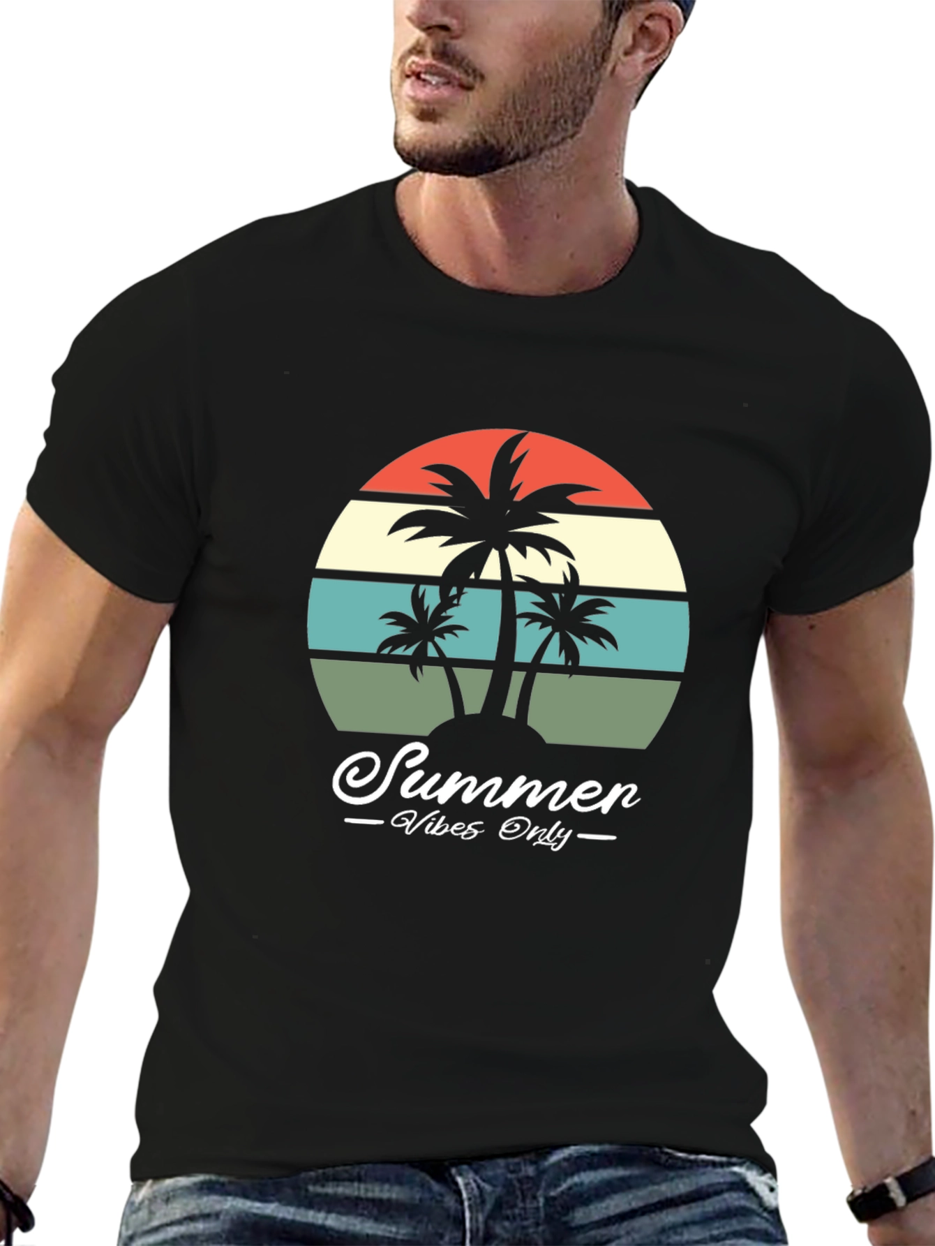 Summer Vibes Retro Palm Tree Graphic Tee
