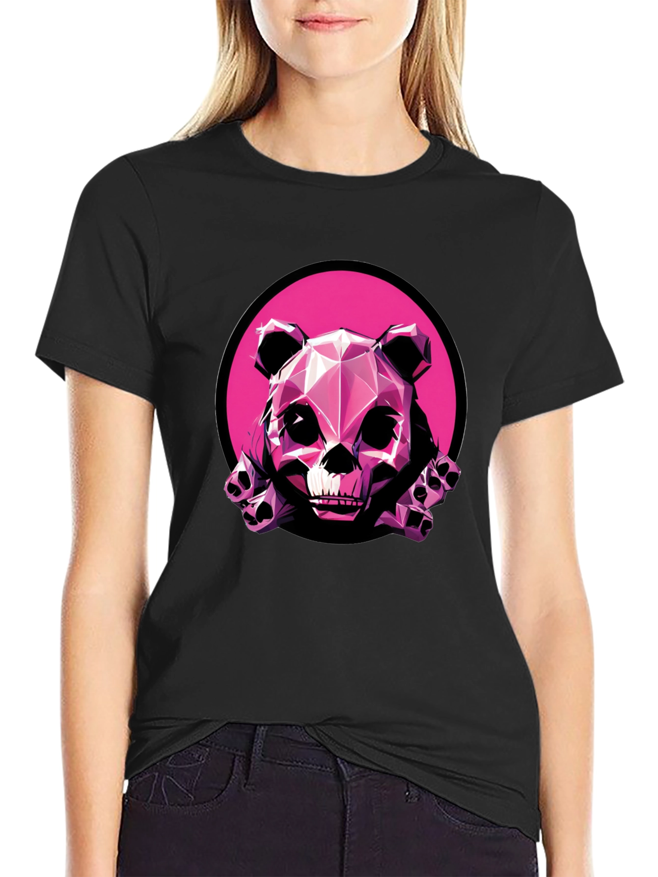 Pink Panda Skull Graphic T-Shirt