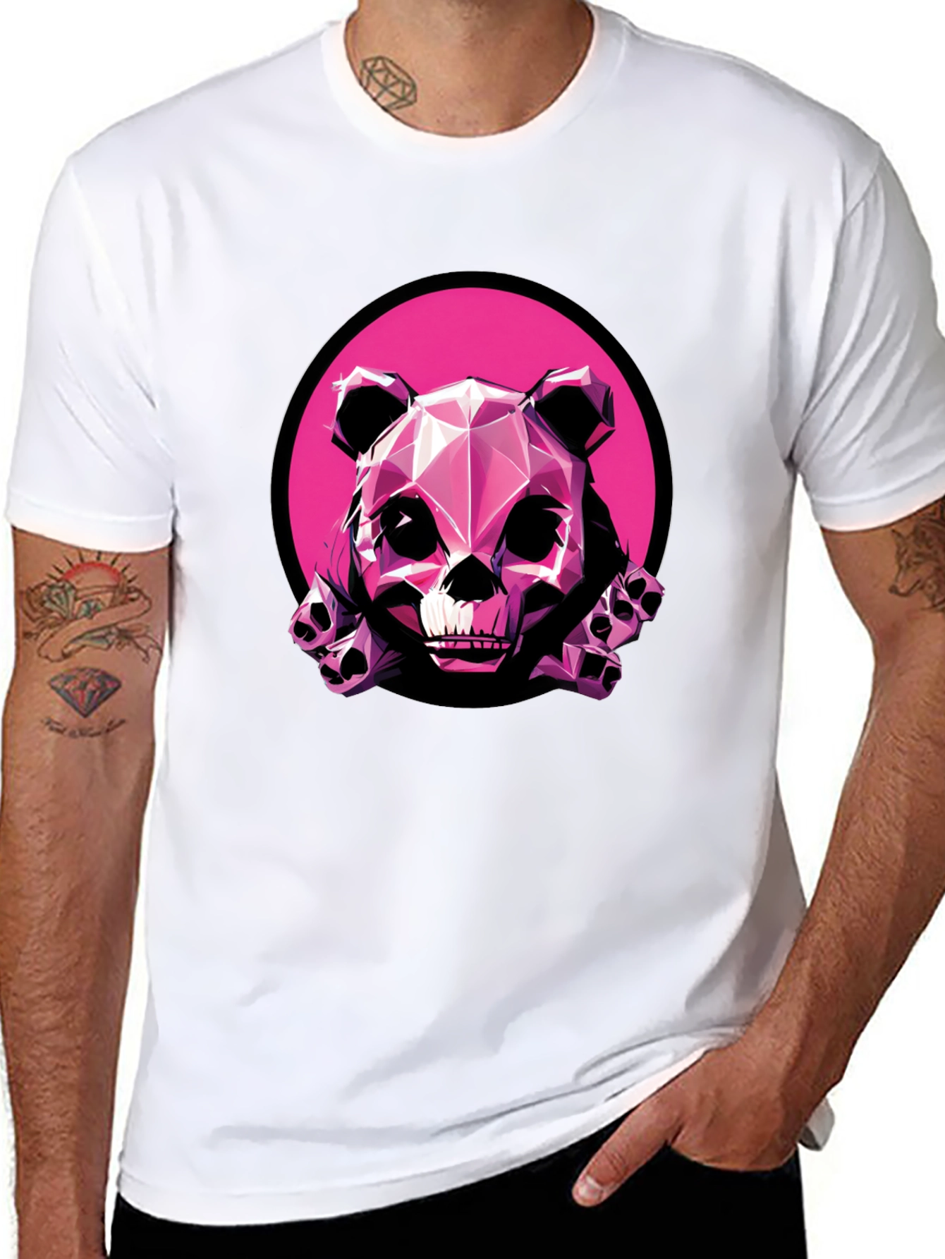 Pink Panda Skull Graphic T-Shirt