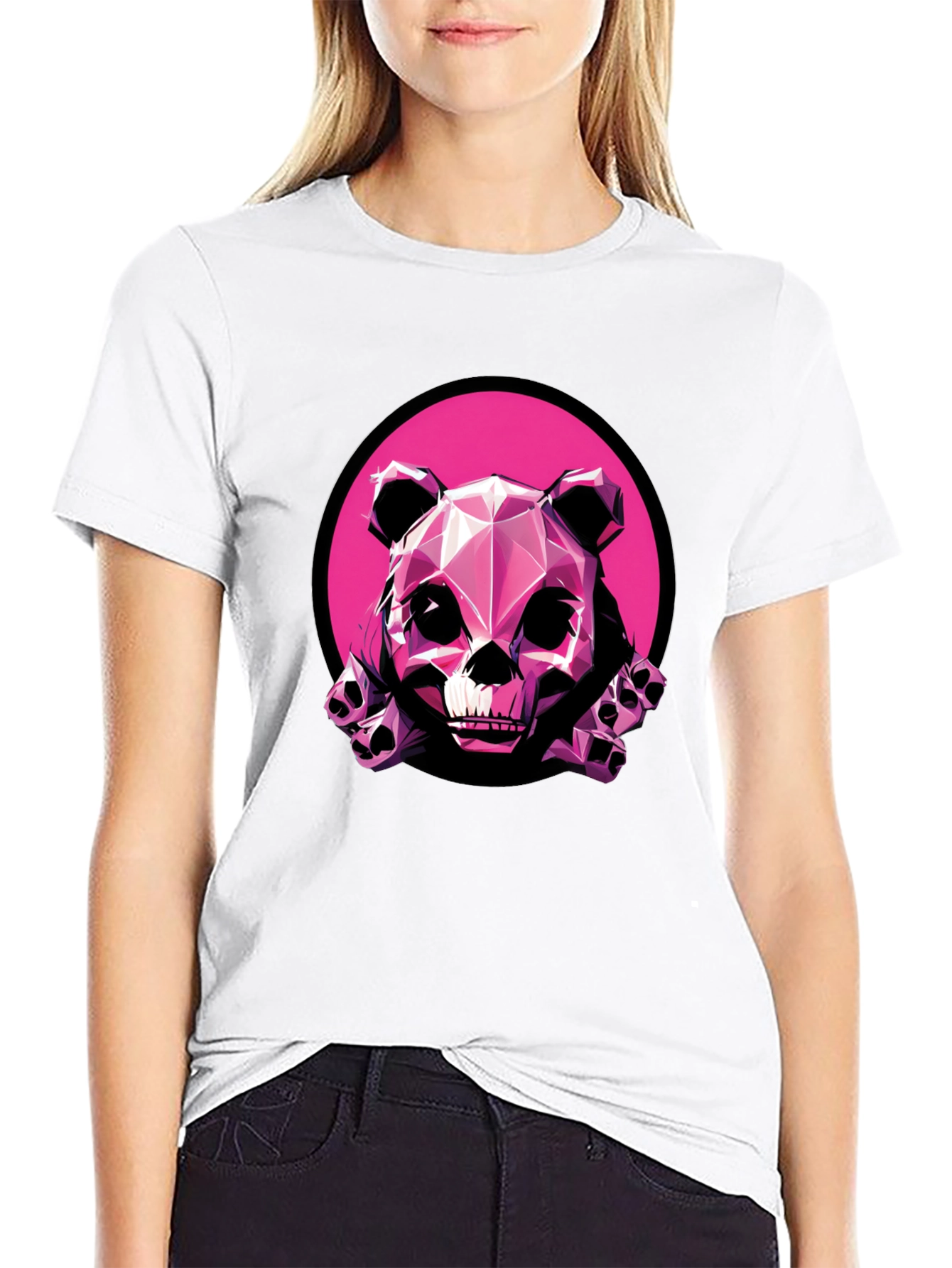 Pink Panda Skull Graphic T-Shirt