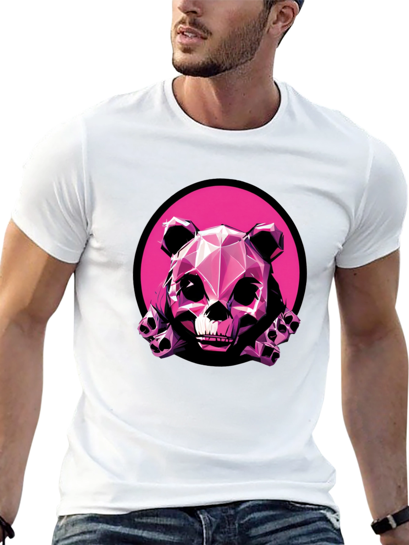Pink Panda Skull Graphic T-Shirt