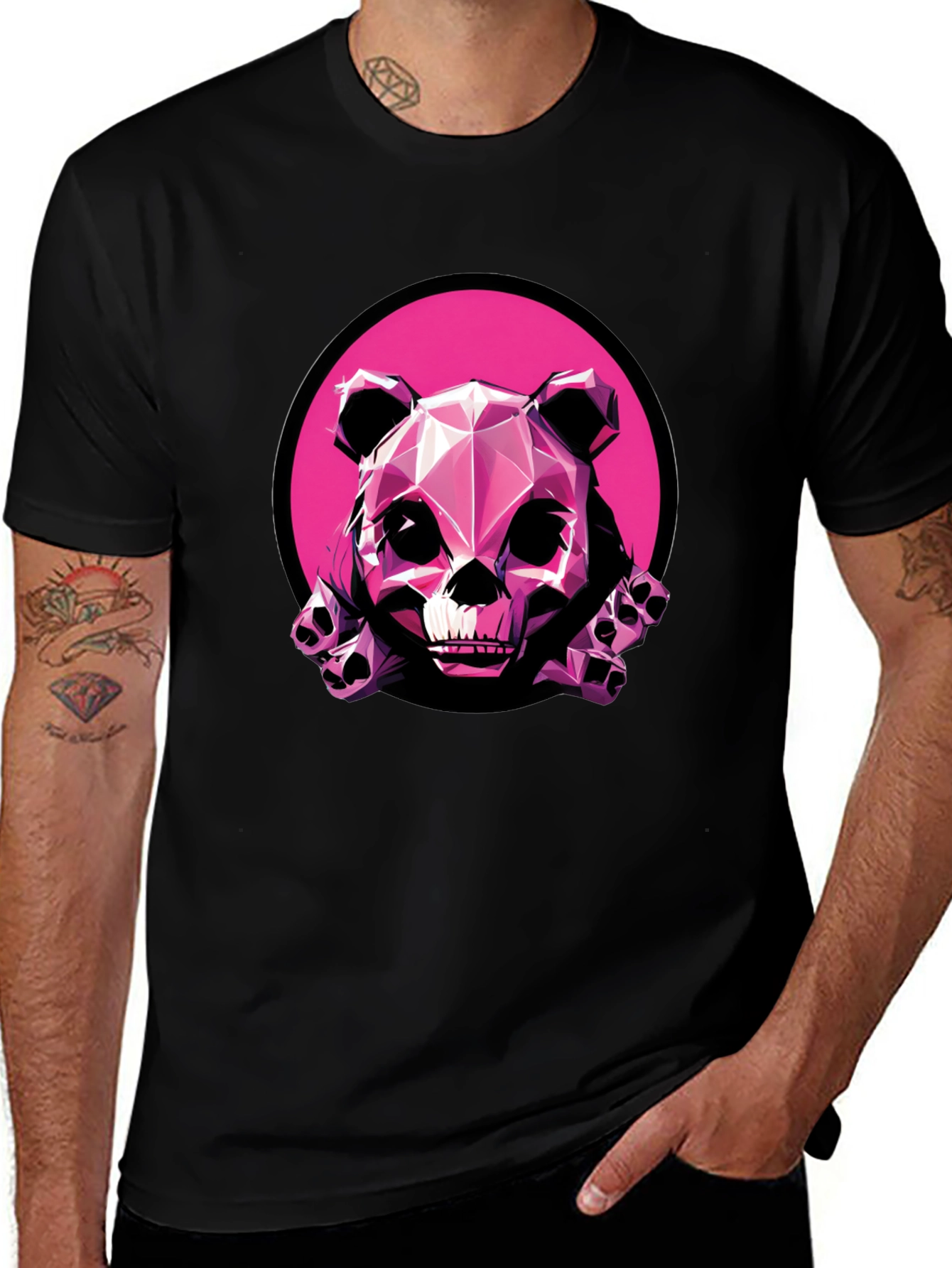 Pink Panda Skull Graphic T-Shirt