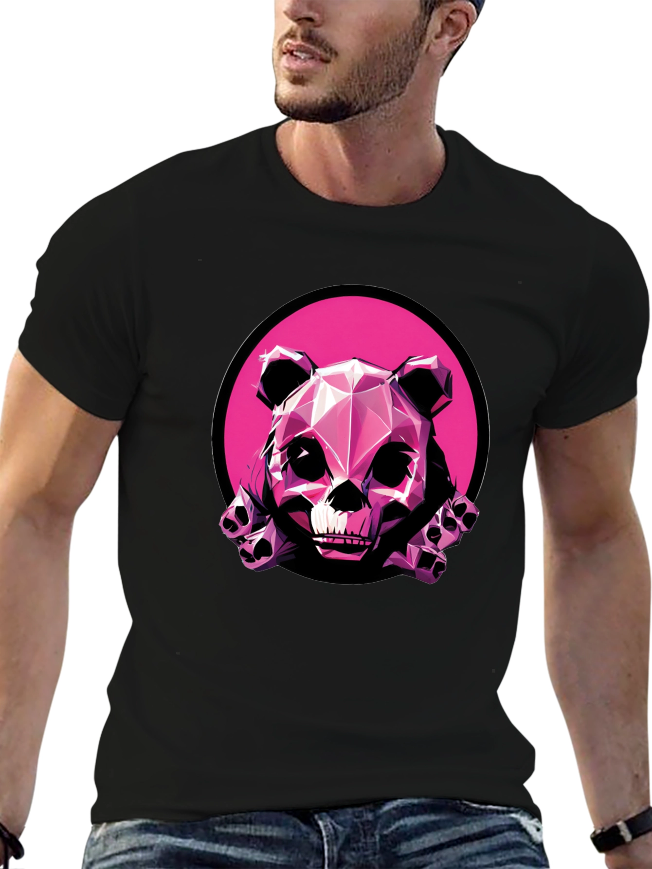 Pink Panda Skull Graphic T-Shirt