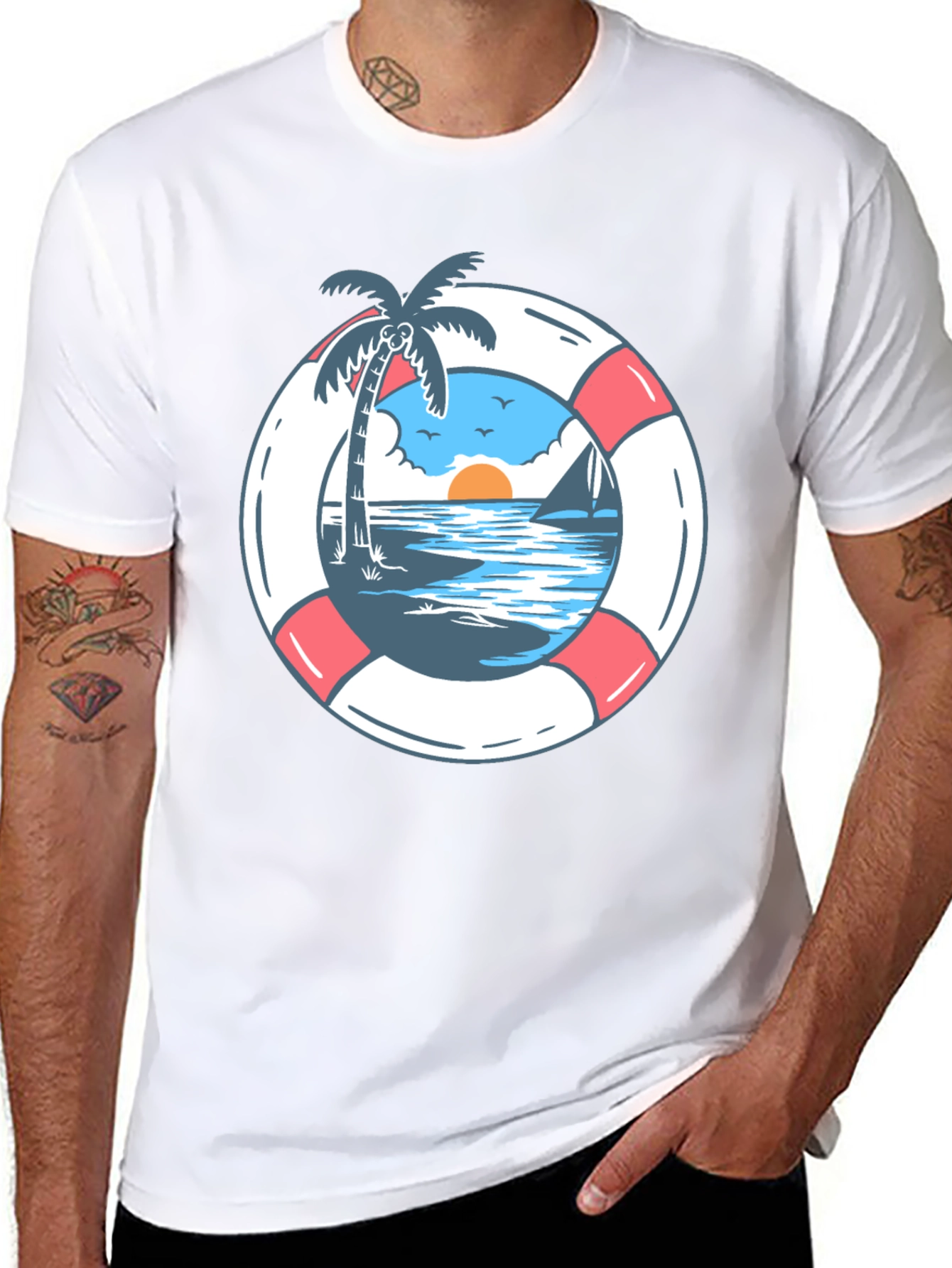 Tropical Beach Life Preserver Graphic Tee