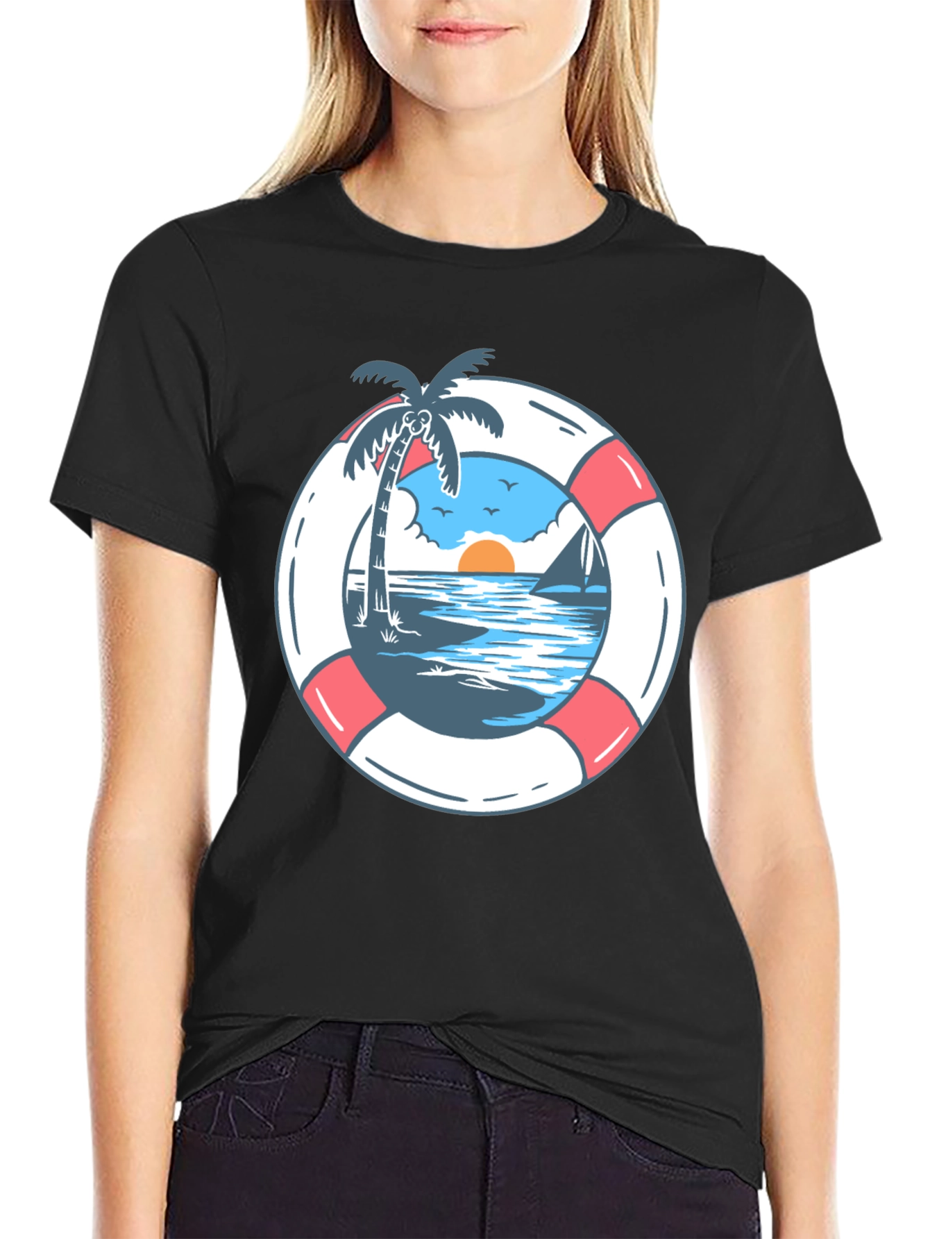 Tropical Beach Life Preserver Graphic Tee