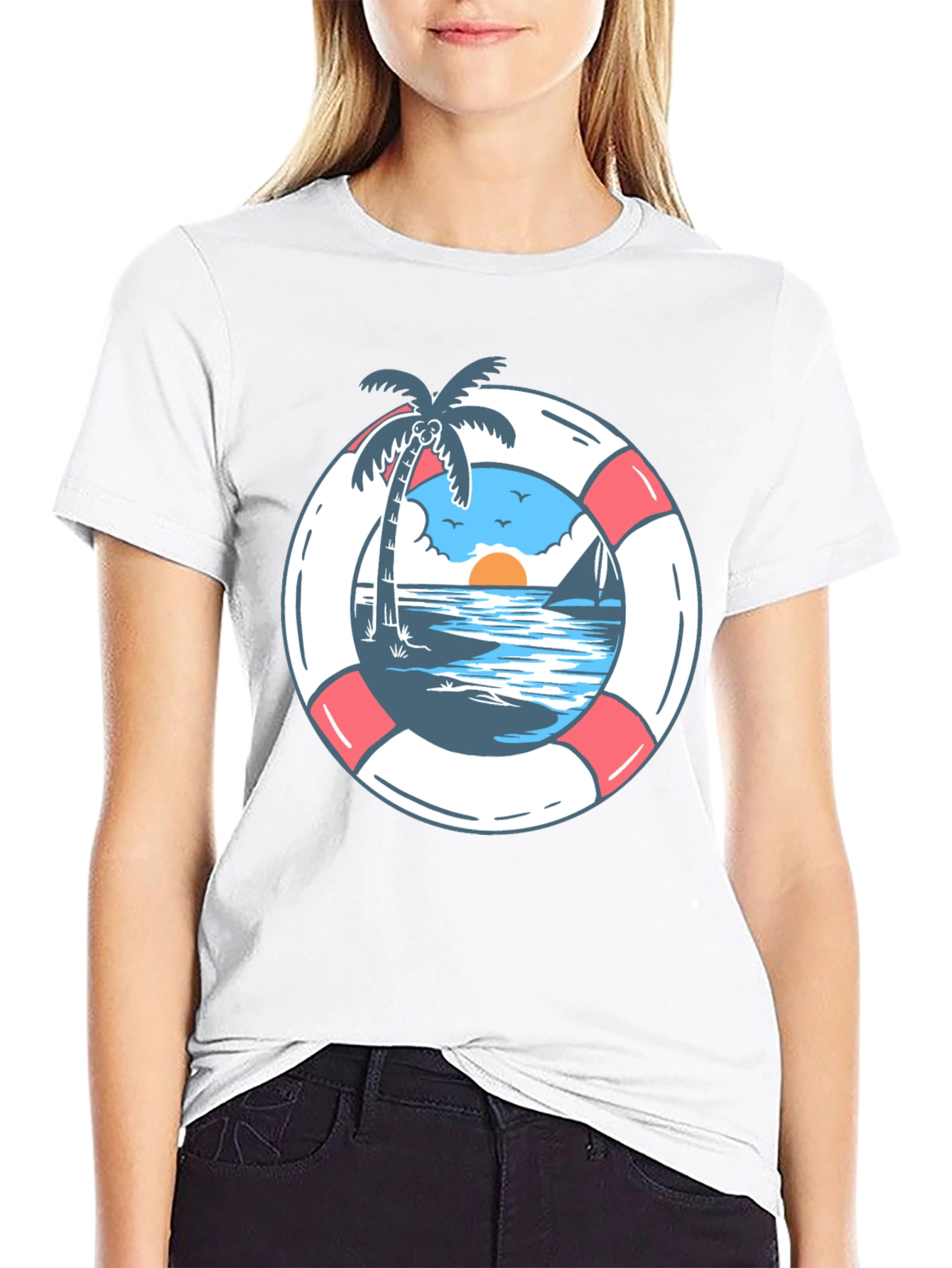 Tropical Beach Life Preserver Graphic Tee