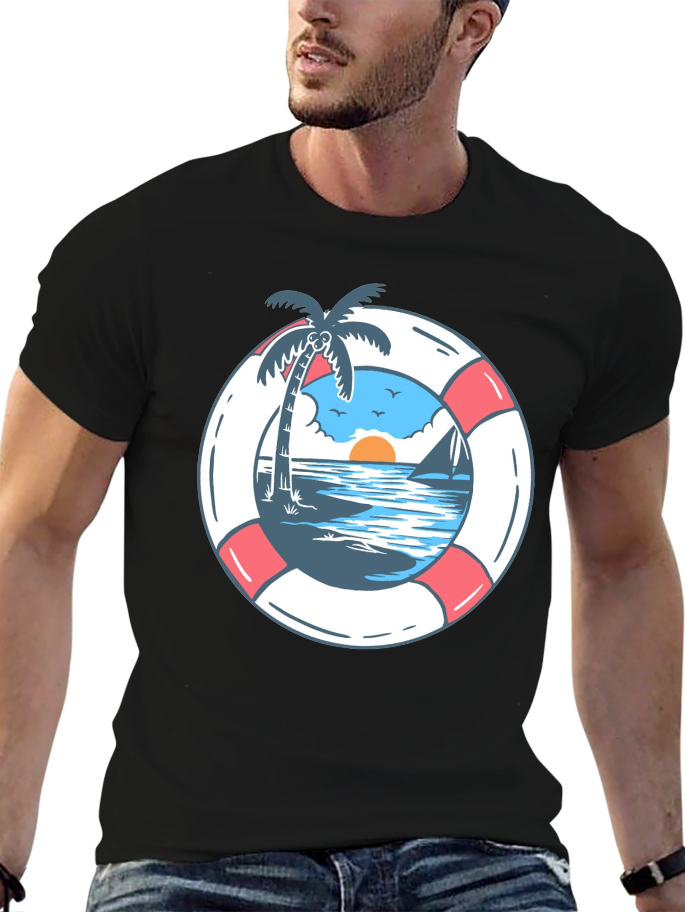 Tropical Beach Life Preserver Graphic Tee