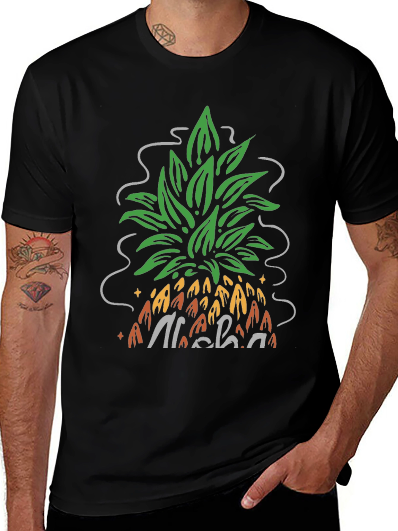 Aloha Pineapple Graphic Tee - Black