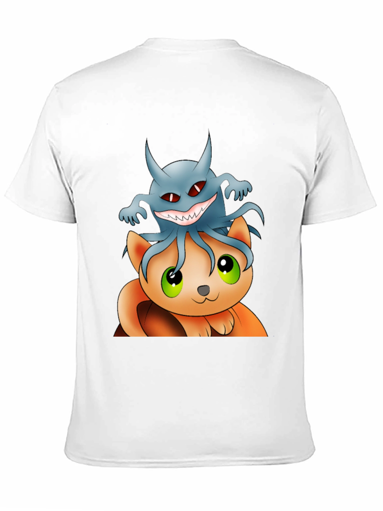 Cat and Ghost Cartoon Black T-Shirt