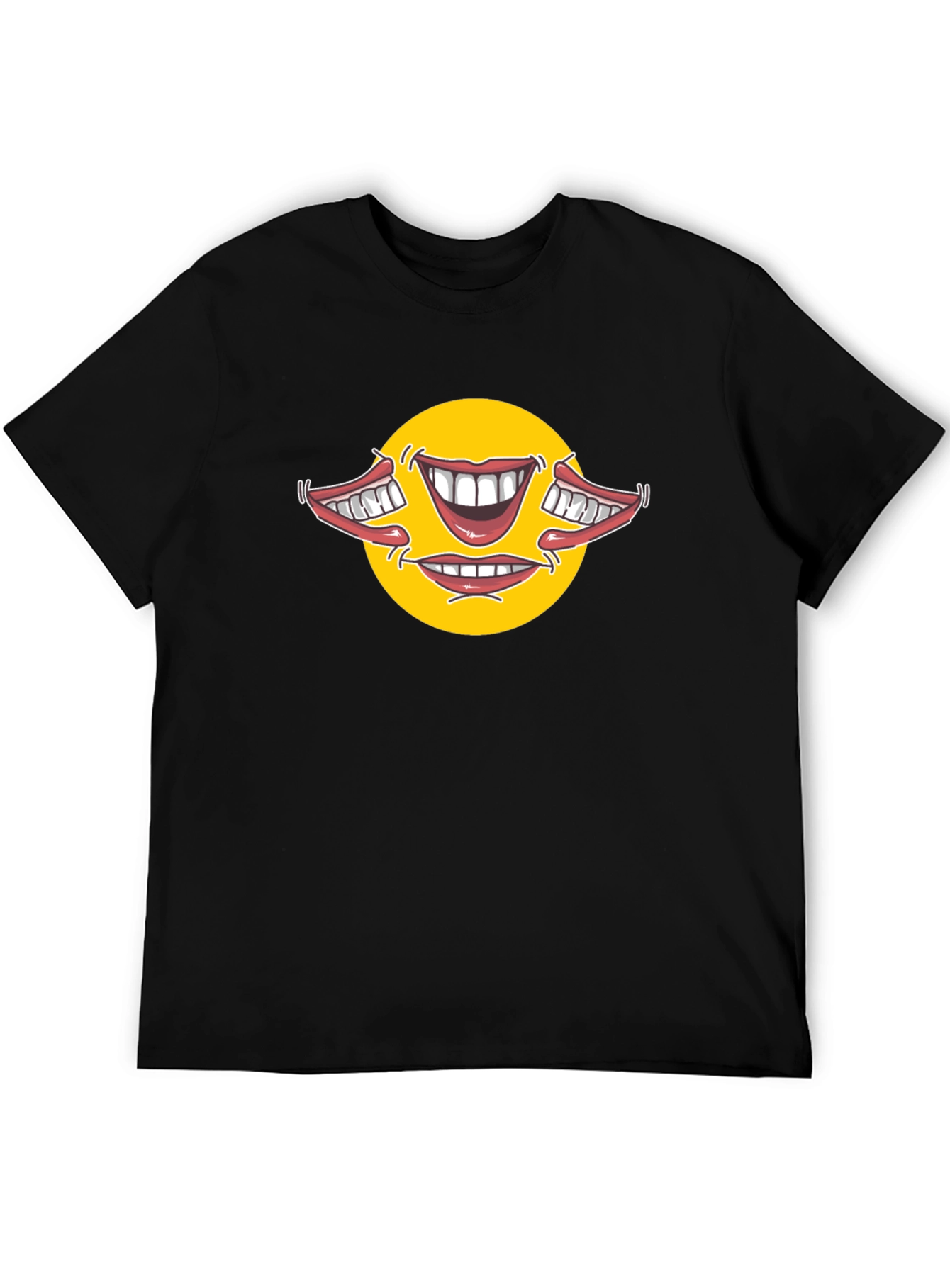 Smiley Face Mouths Black Cotton T-Shirt
