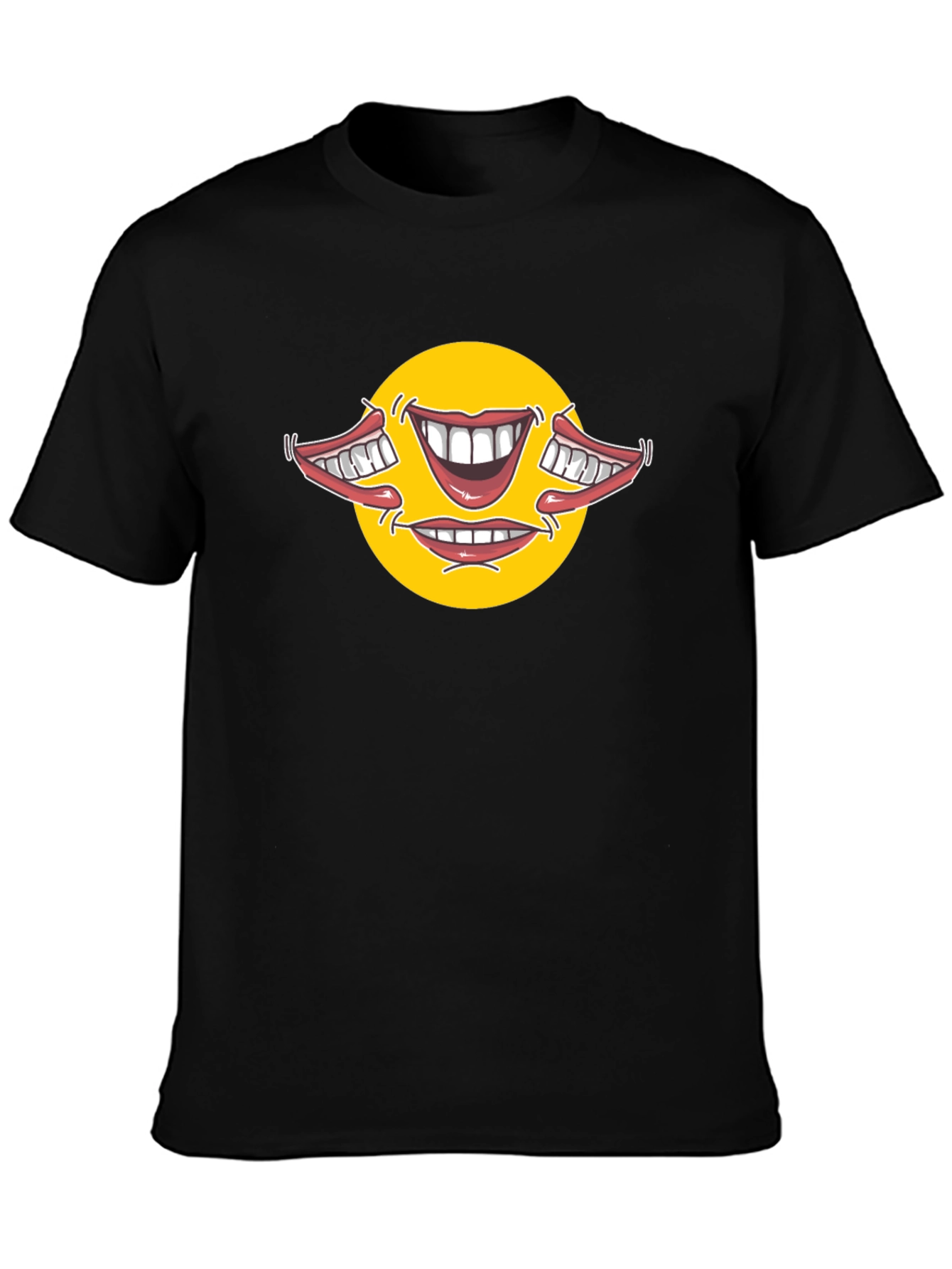 Smiley Face Mouths Black Cotton T-Shirt