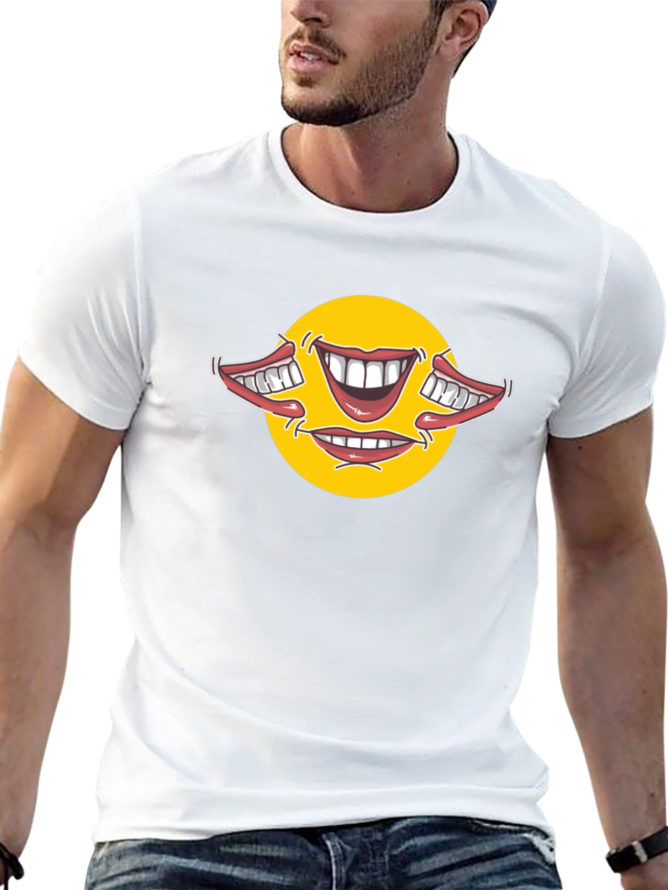 Smiley Face Mouths Black Cotton T-Shirt