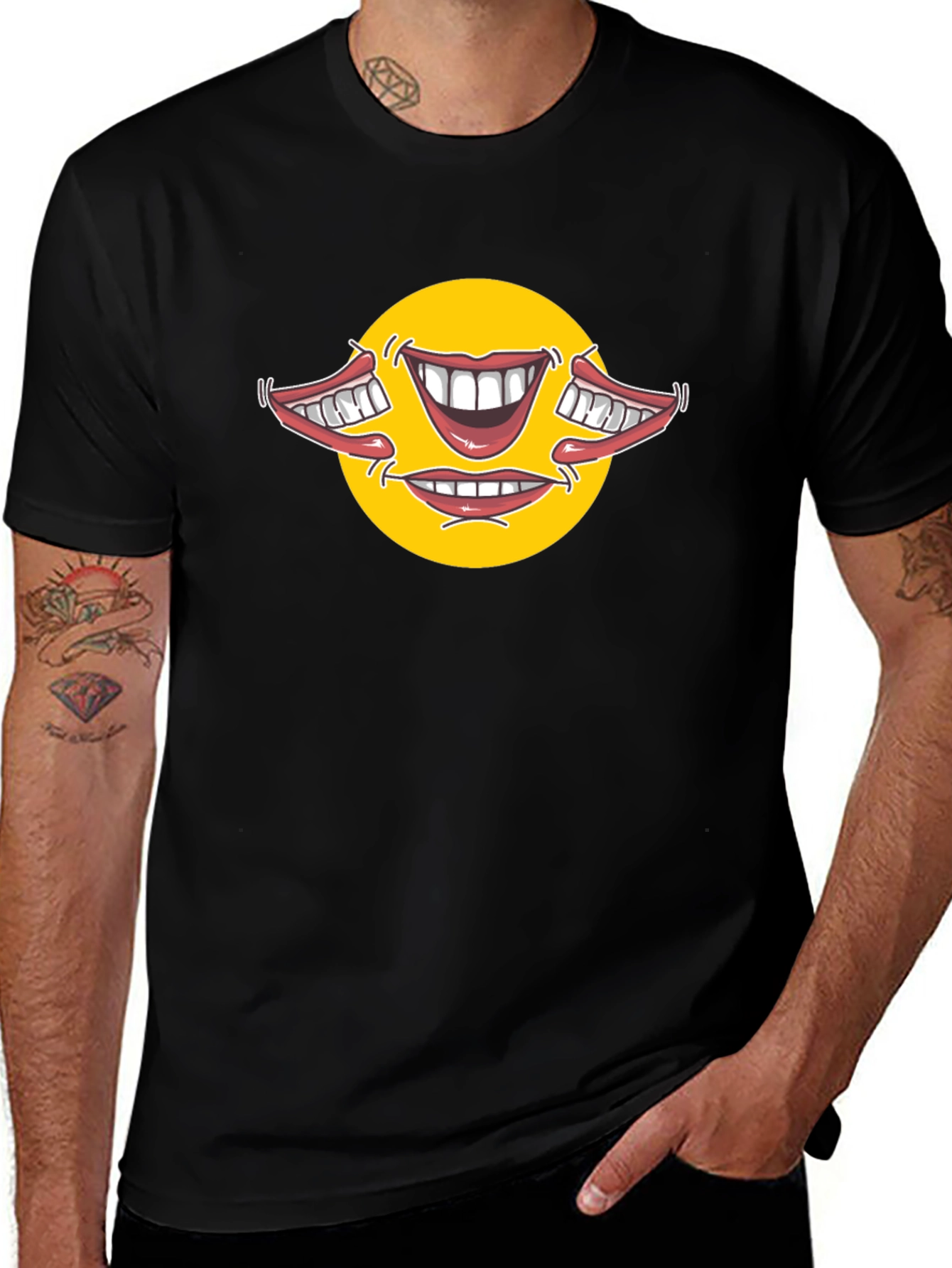 Smiley Face Mouths Black Cotton T-Shirt