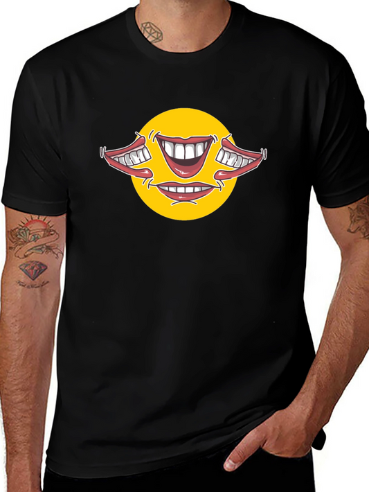 Smiley Face Mouths Black Cotton T-Shirt