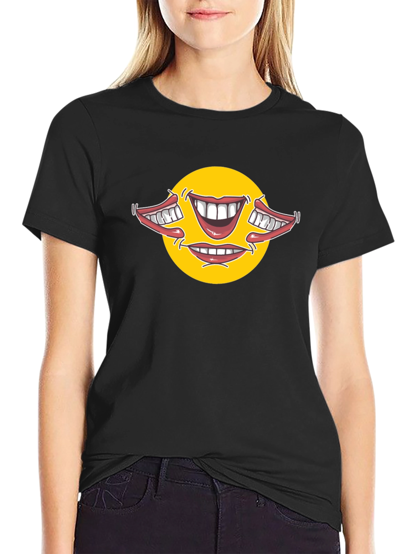Smiley Face Mouths Black Cotton T-Shirt