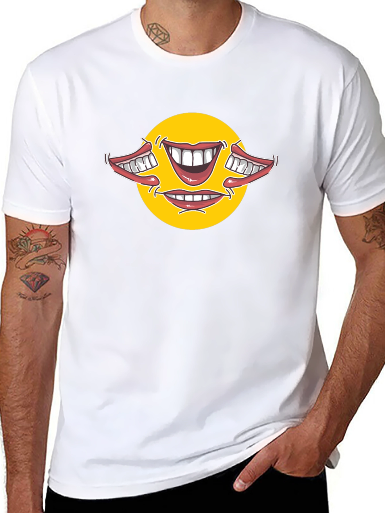 Smiley Face Mouths Black Cotton T-Shirt