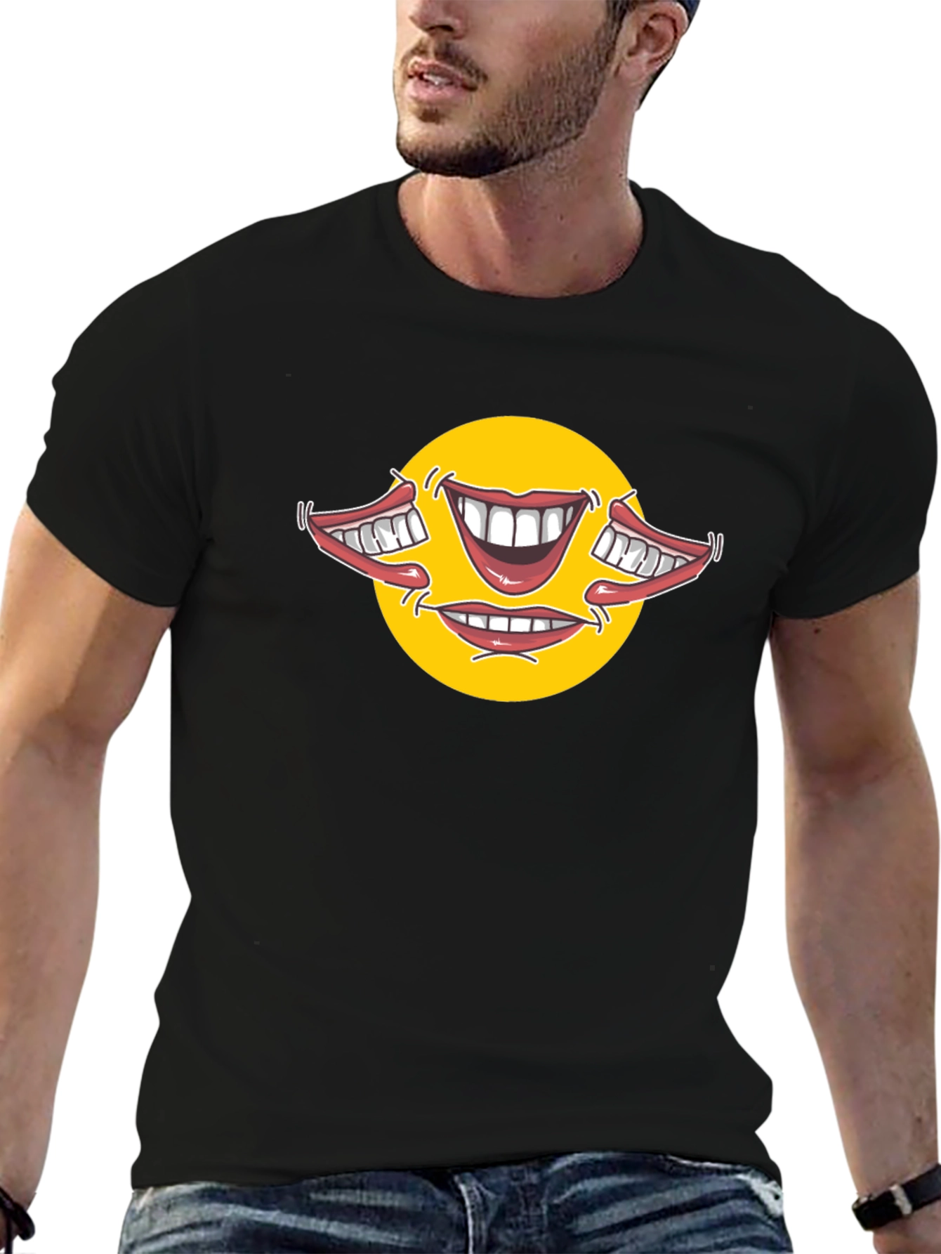 Smiley Face Mouths Black Cotton T-Shirt