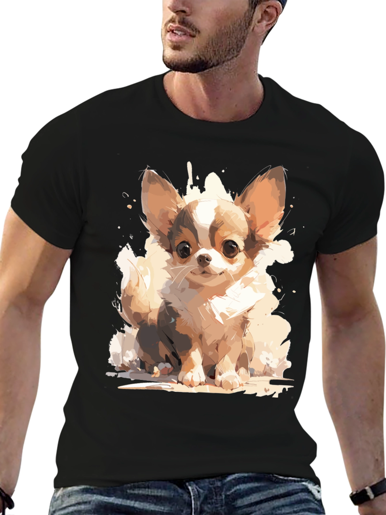 Cute Chihuahua Dog Graphic Tee - Black