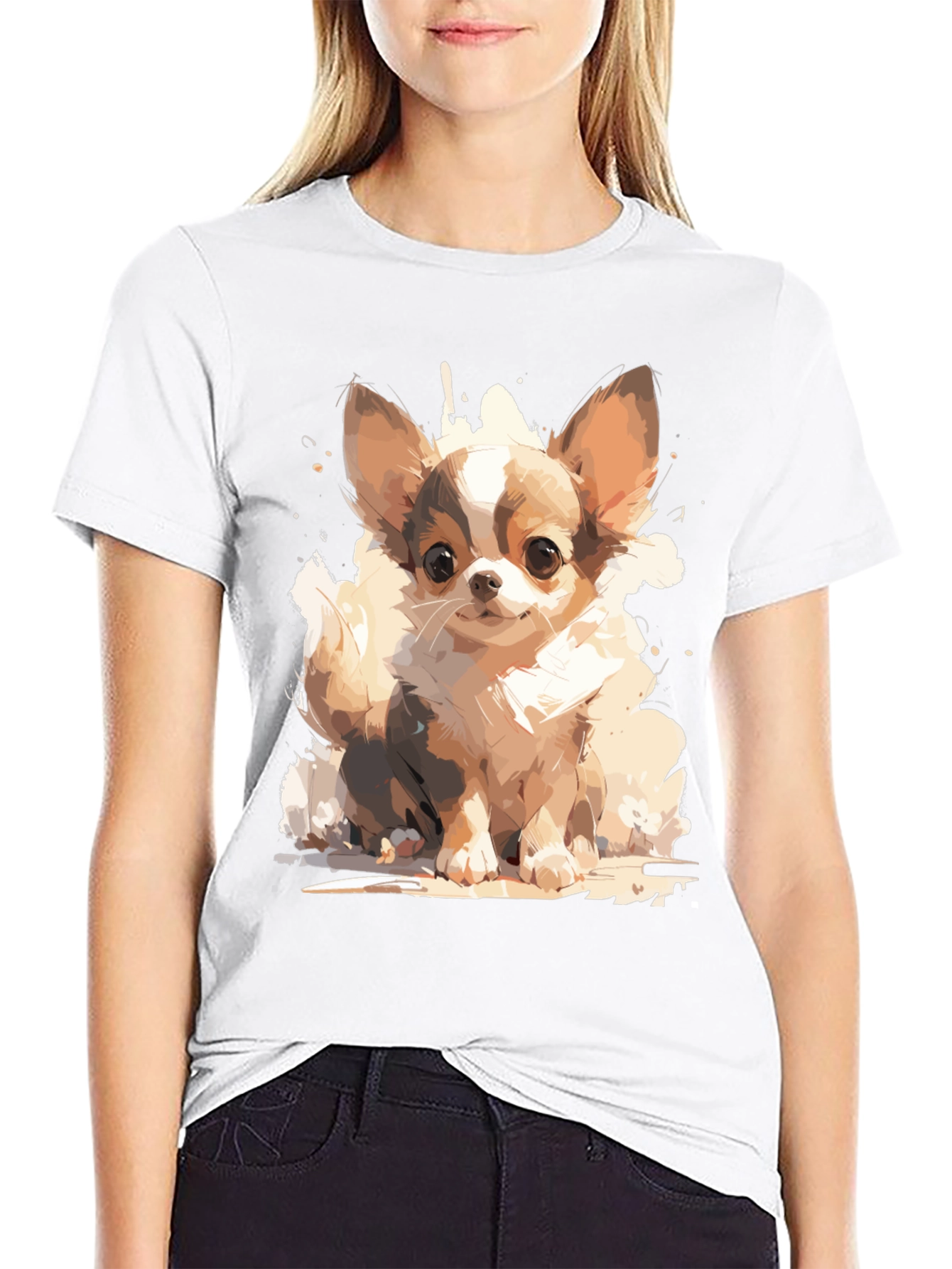 Cute Chihuahua Dog Graphic Tee - Black
