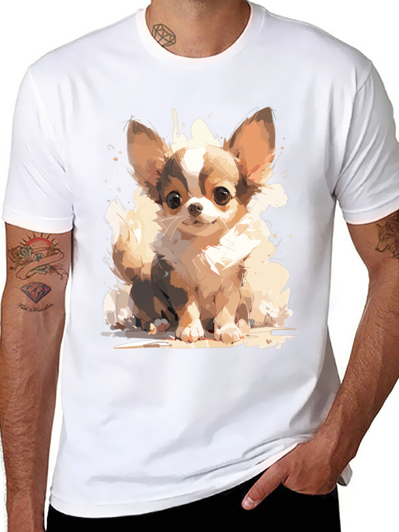Cute Chihuahua Dog Graphic Tee - Black