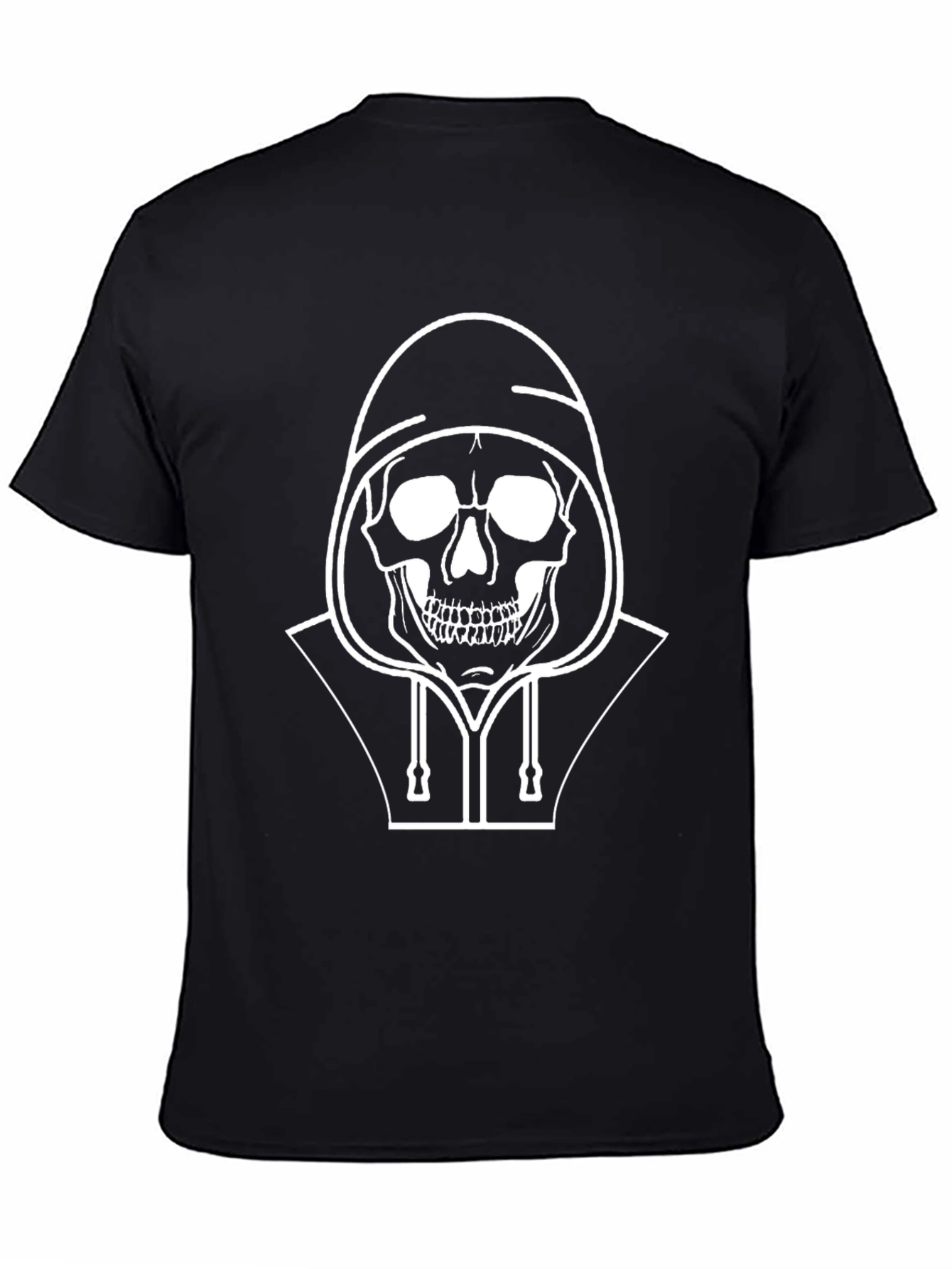 Skull in Hoodie Graphic Tee - Black
