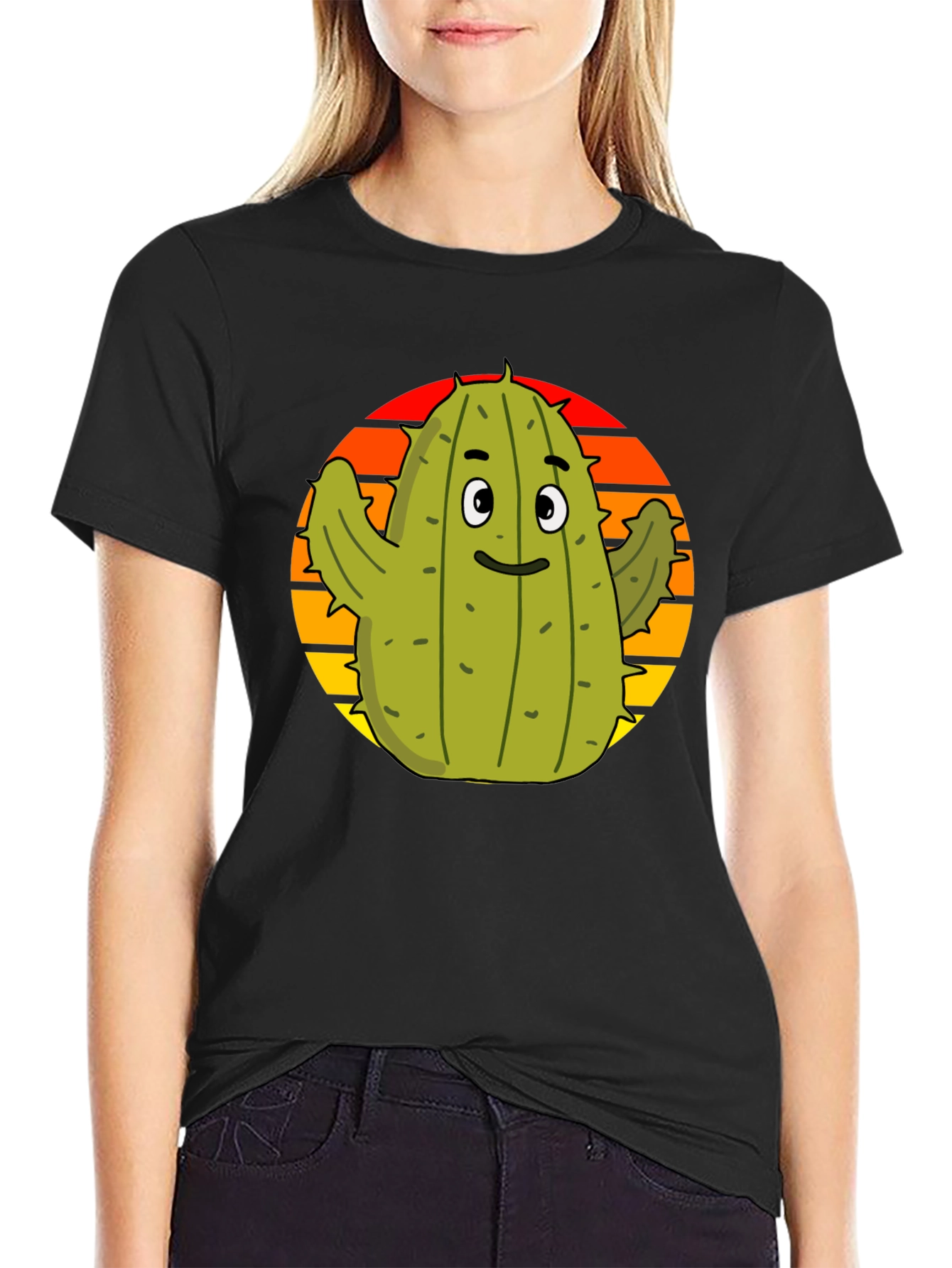 Cactus Sunset Graphic Tee - Fun Black T-Shirt