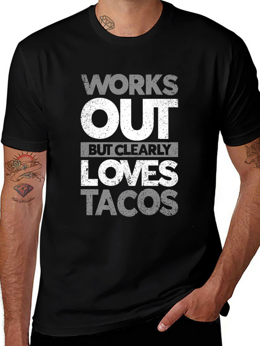 Works Out Loves Tacos Mens Black T-Shirt