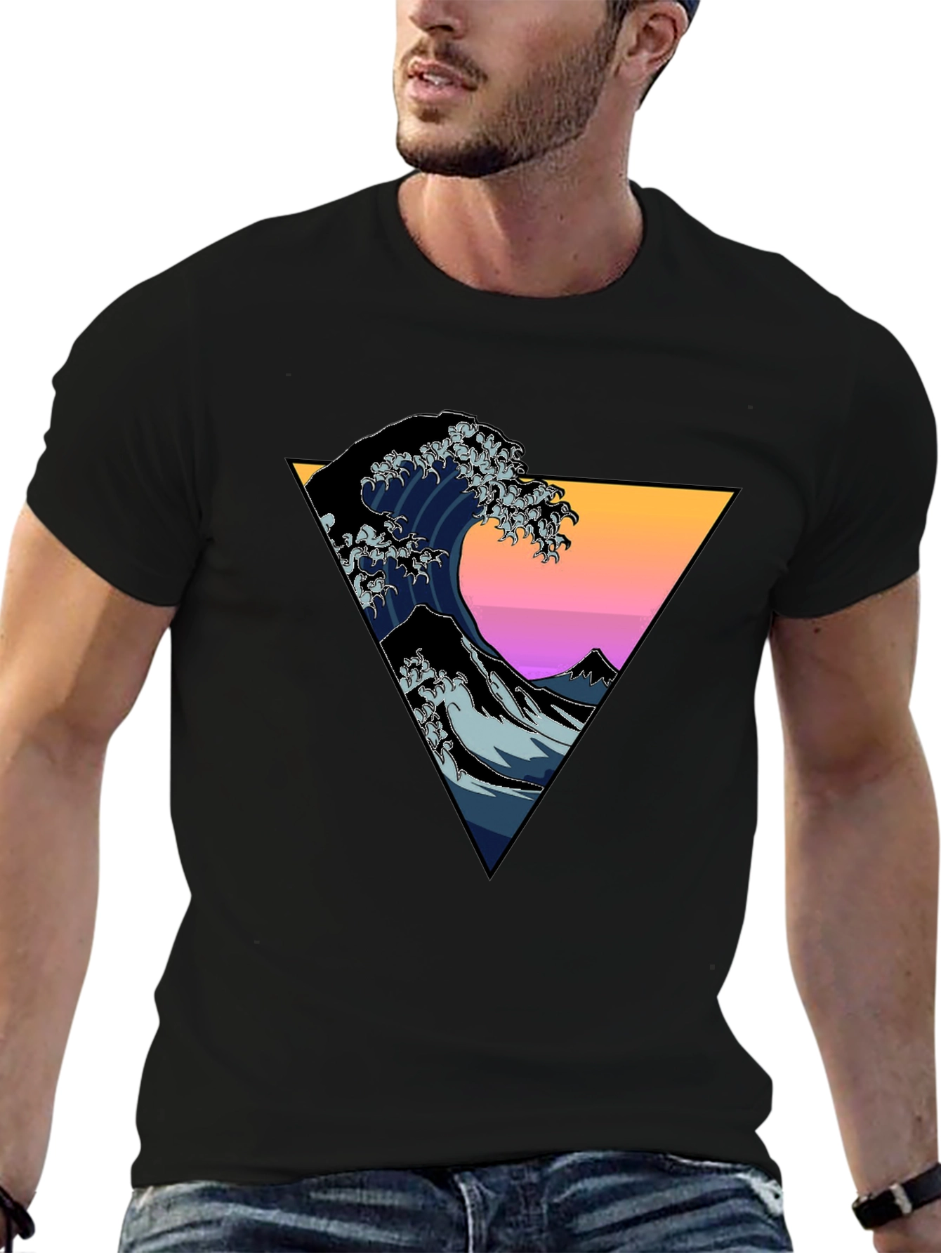 Great Wave Triangle Graphic Tee - Black