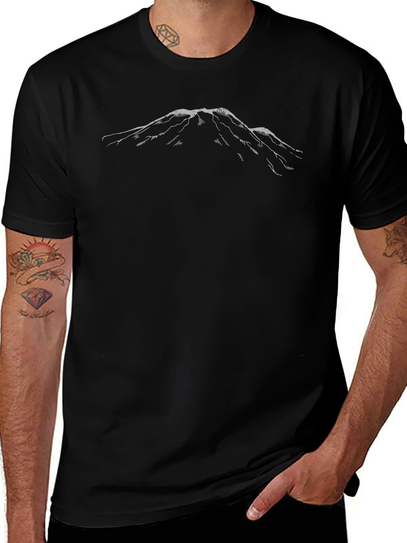 Mountain Sketch Graphic Tee - Black Cotton Shirt