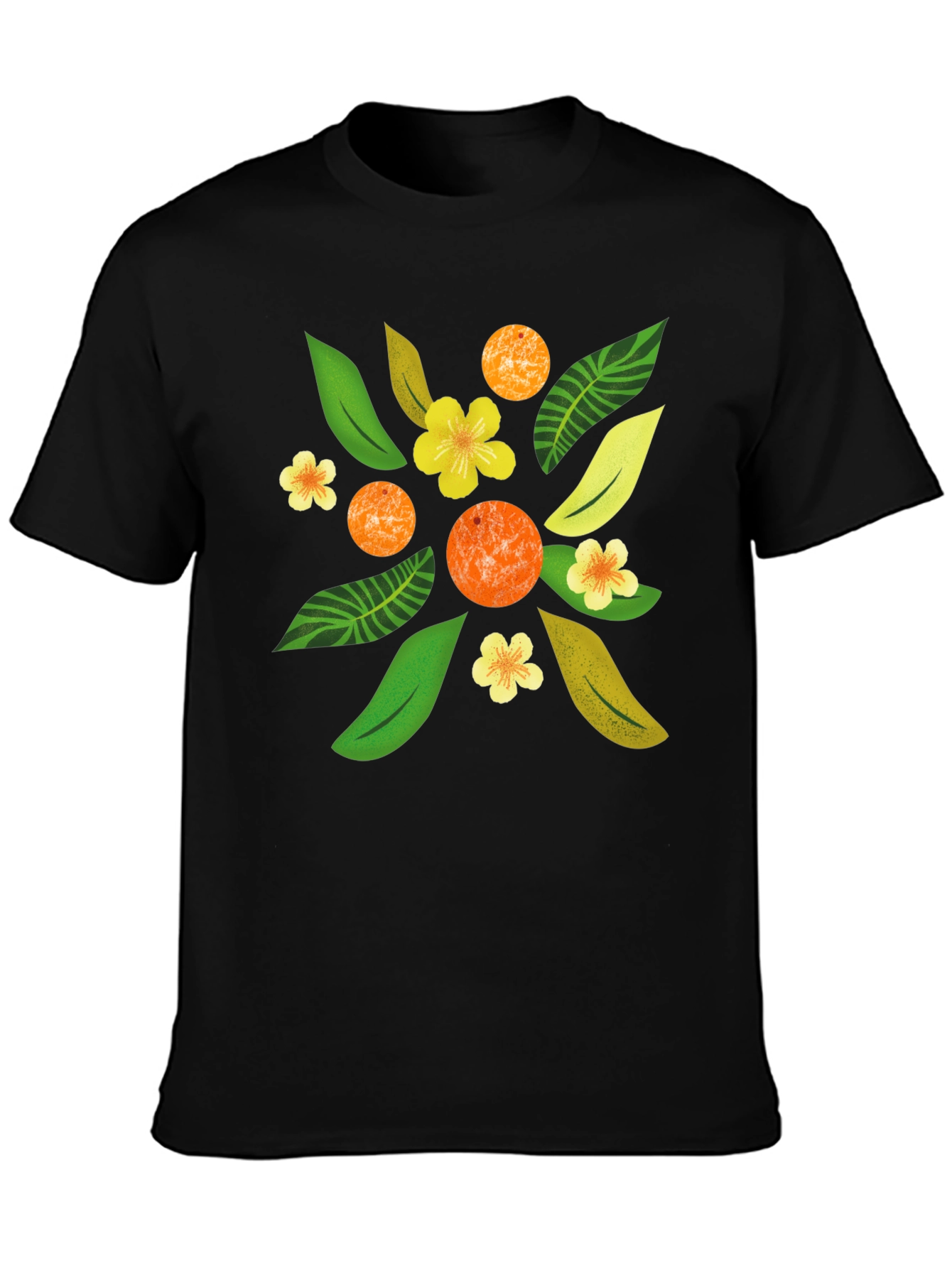 Tropical Floral Print Black T-Shirt