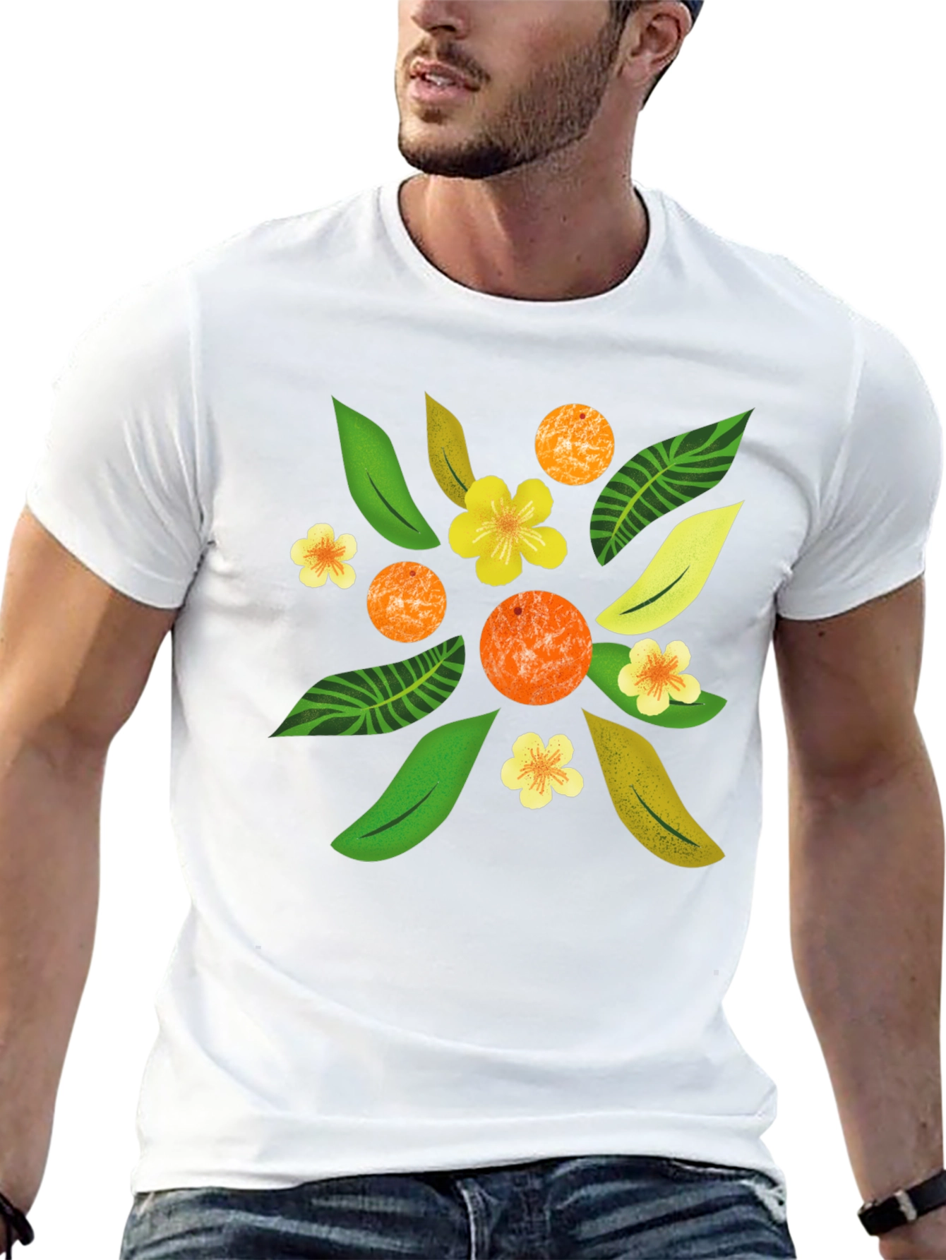 Tropical Floral Print Black T-Shirt