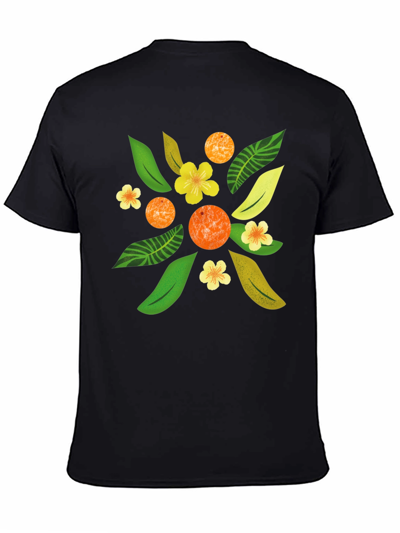 Tropical Floral Print Black T-Shirt