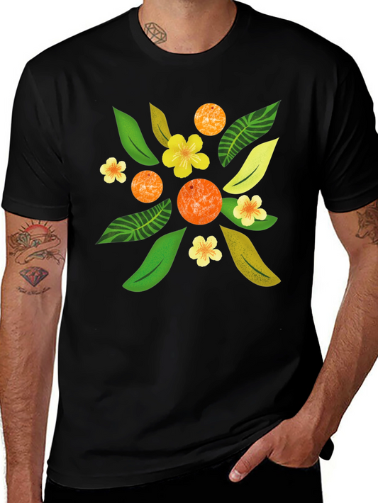 Tropical Floral Print Black T-Shirt