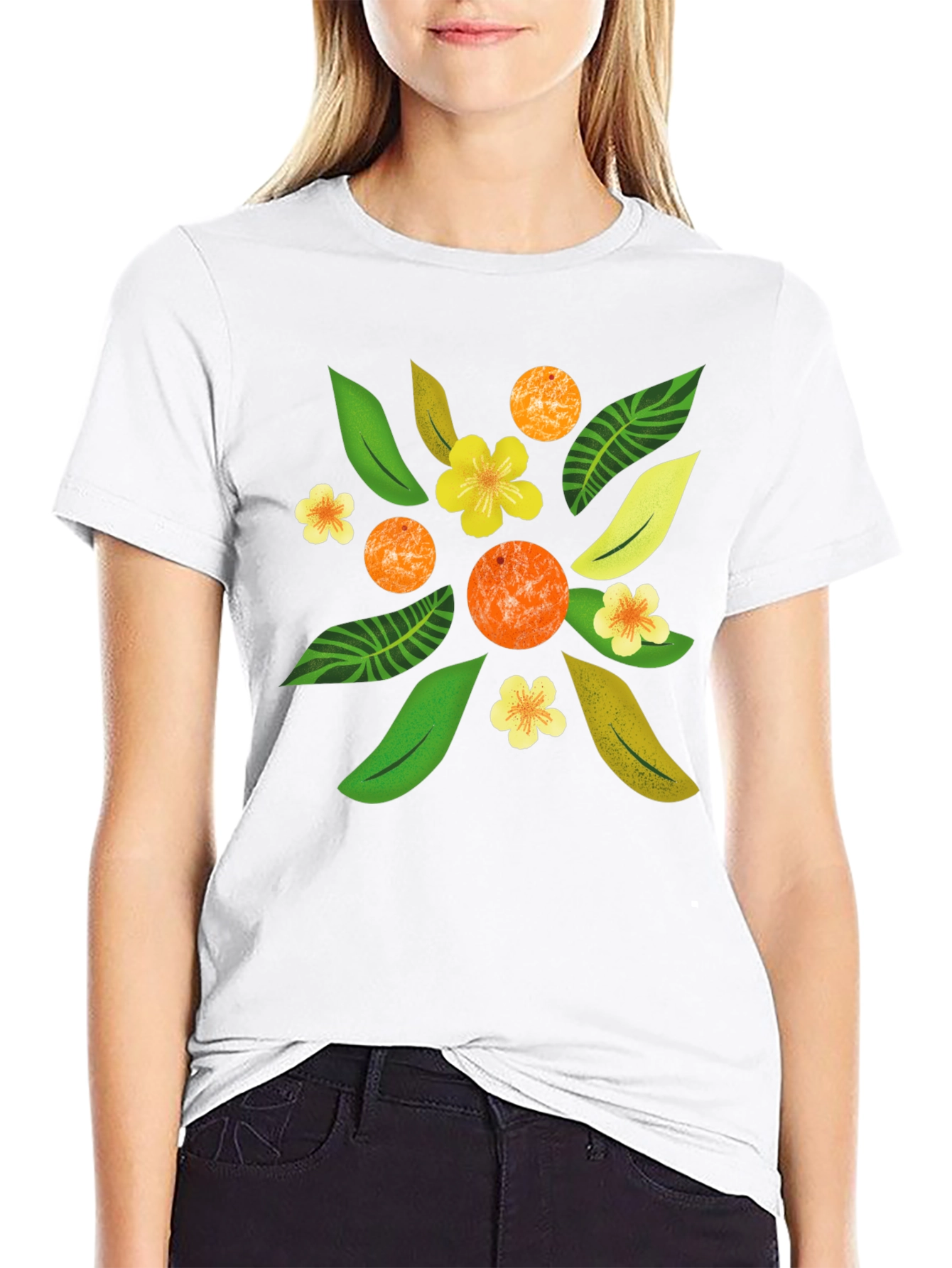 Tropical Floral Print Black T-Shirt