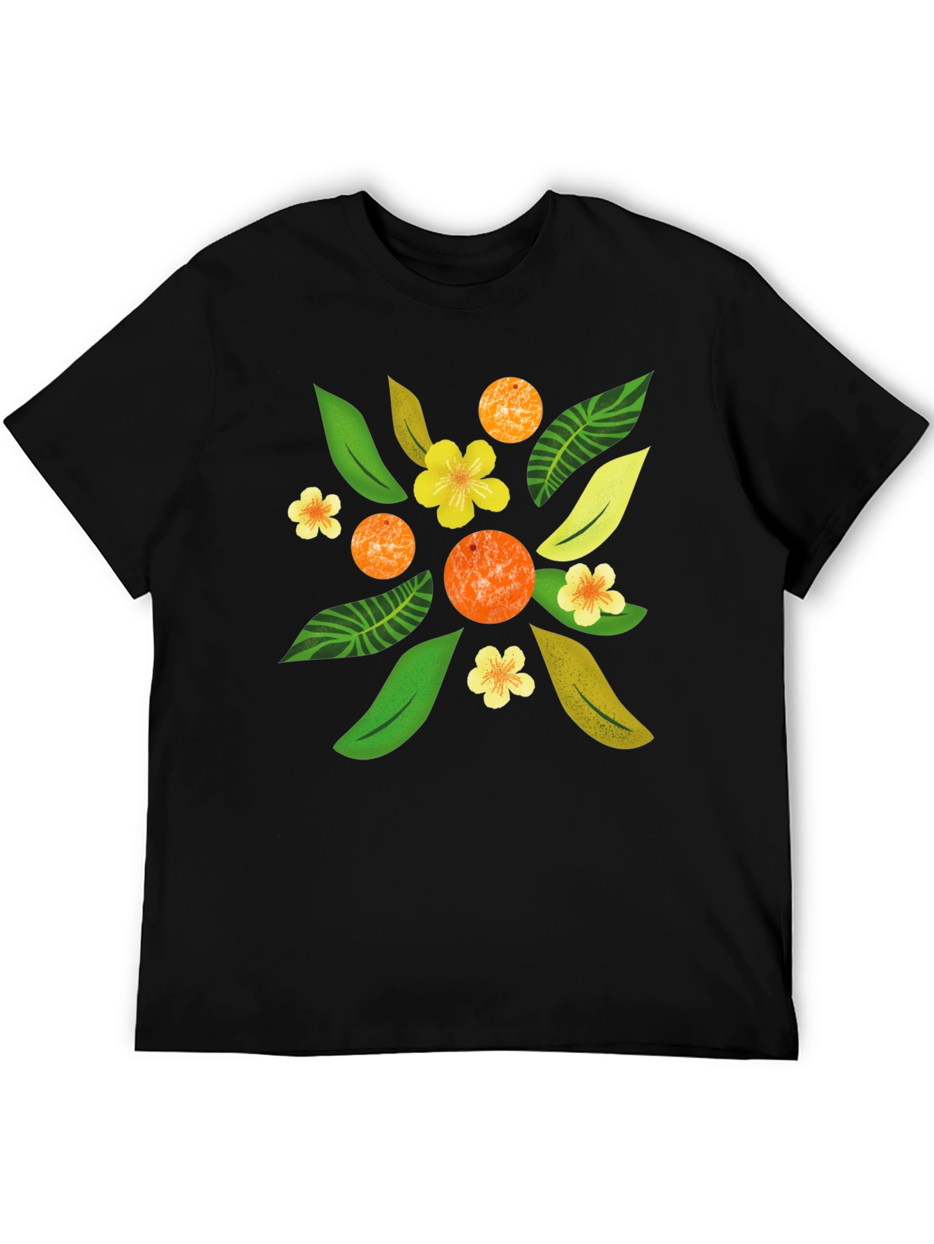 Tropical Floral Print Black T-Shirt