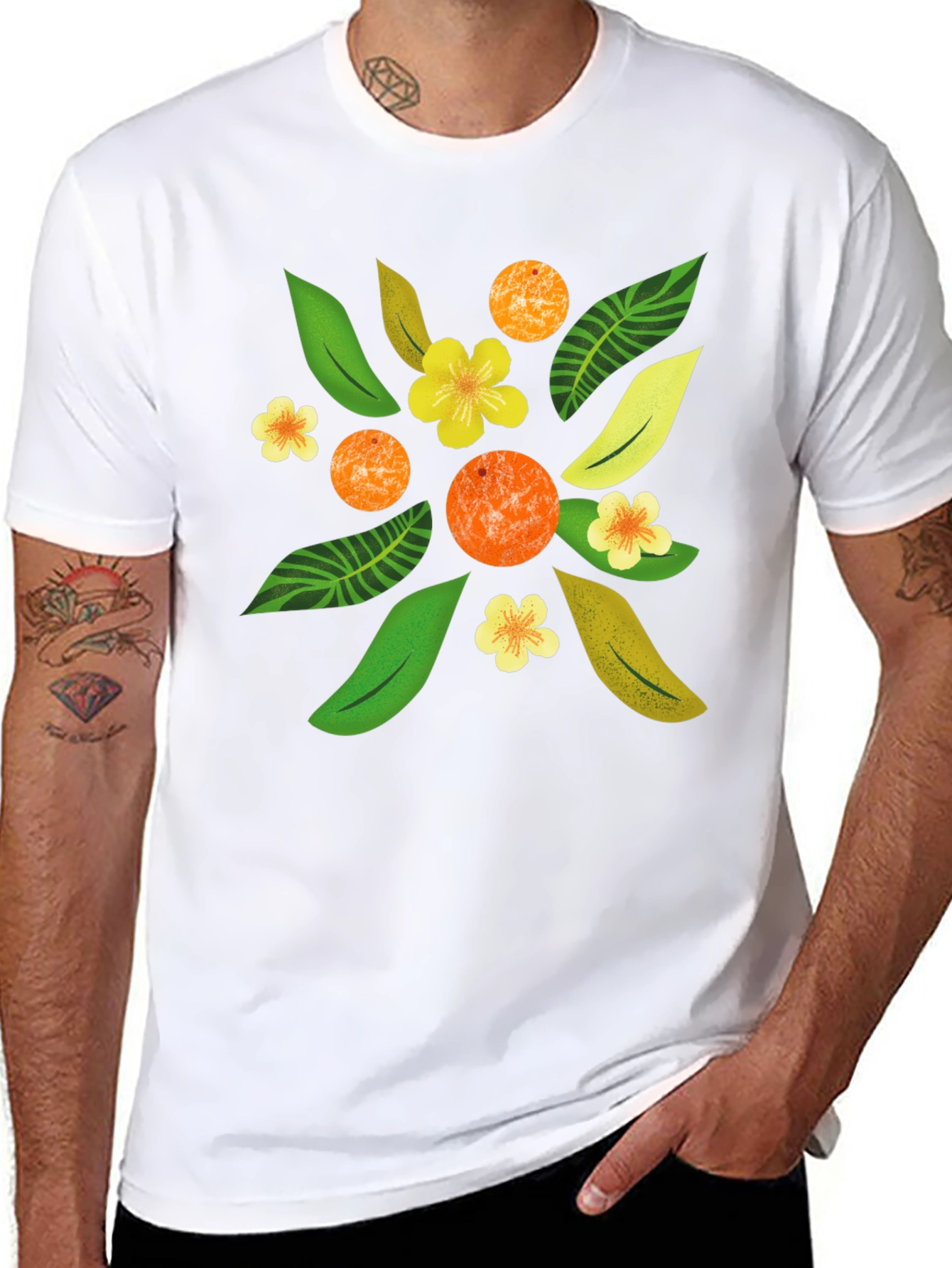 Tropical Floral Print Black T-Shirt