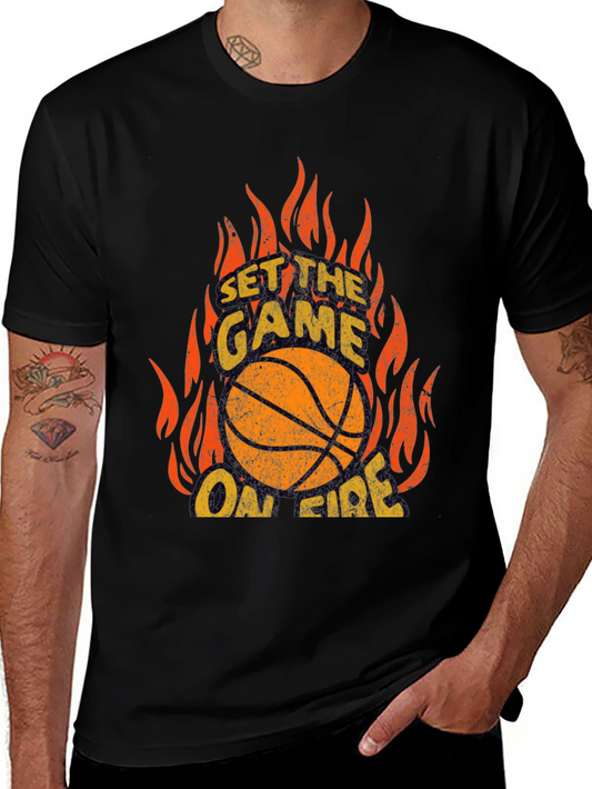 Set the Game On Fire Basketball Graphic Tee