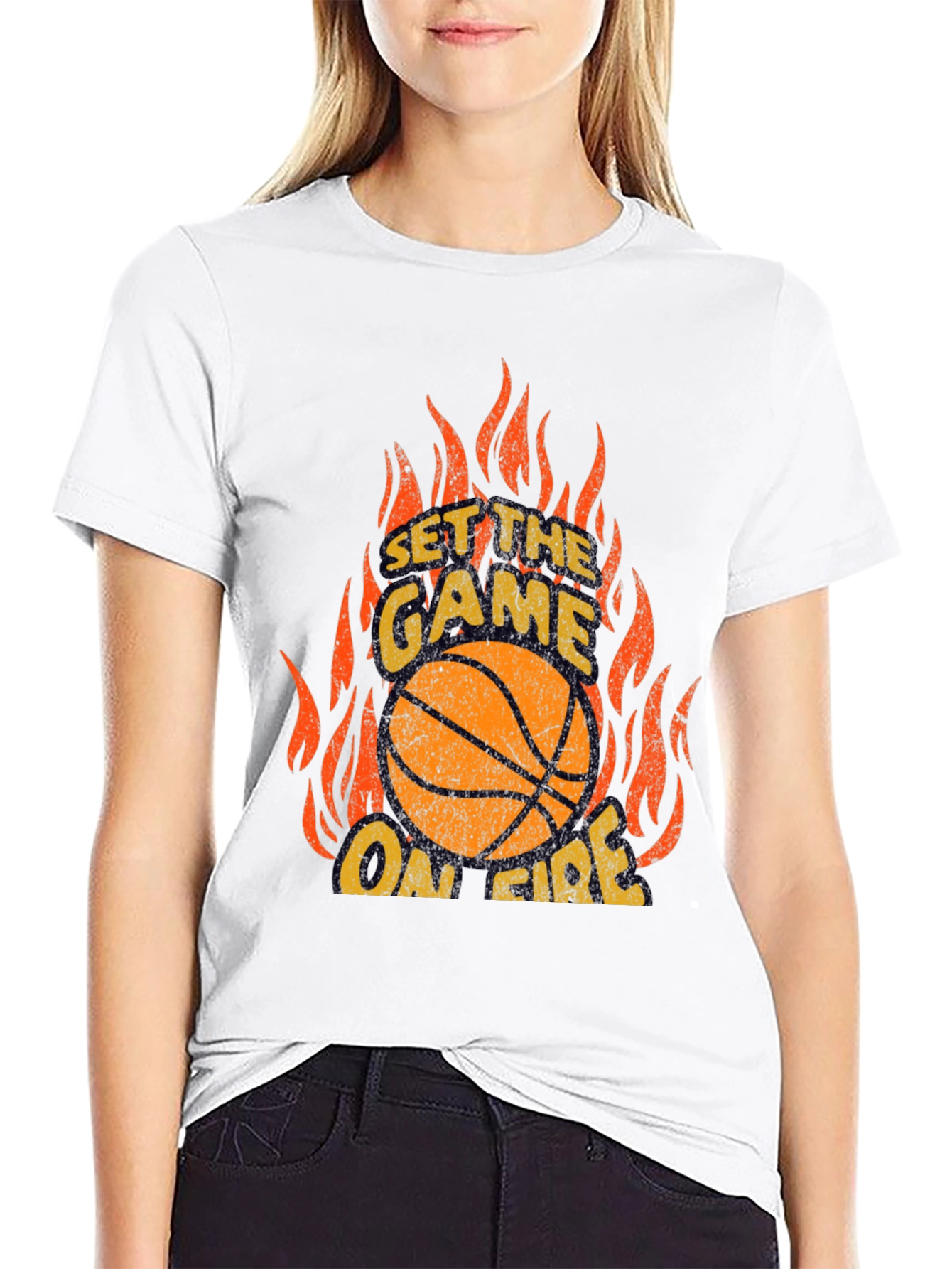 Set the Game On Fire Basketball Graphic Tee